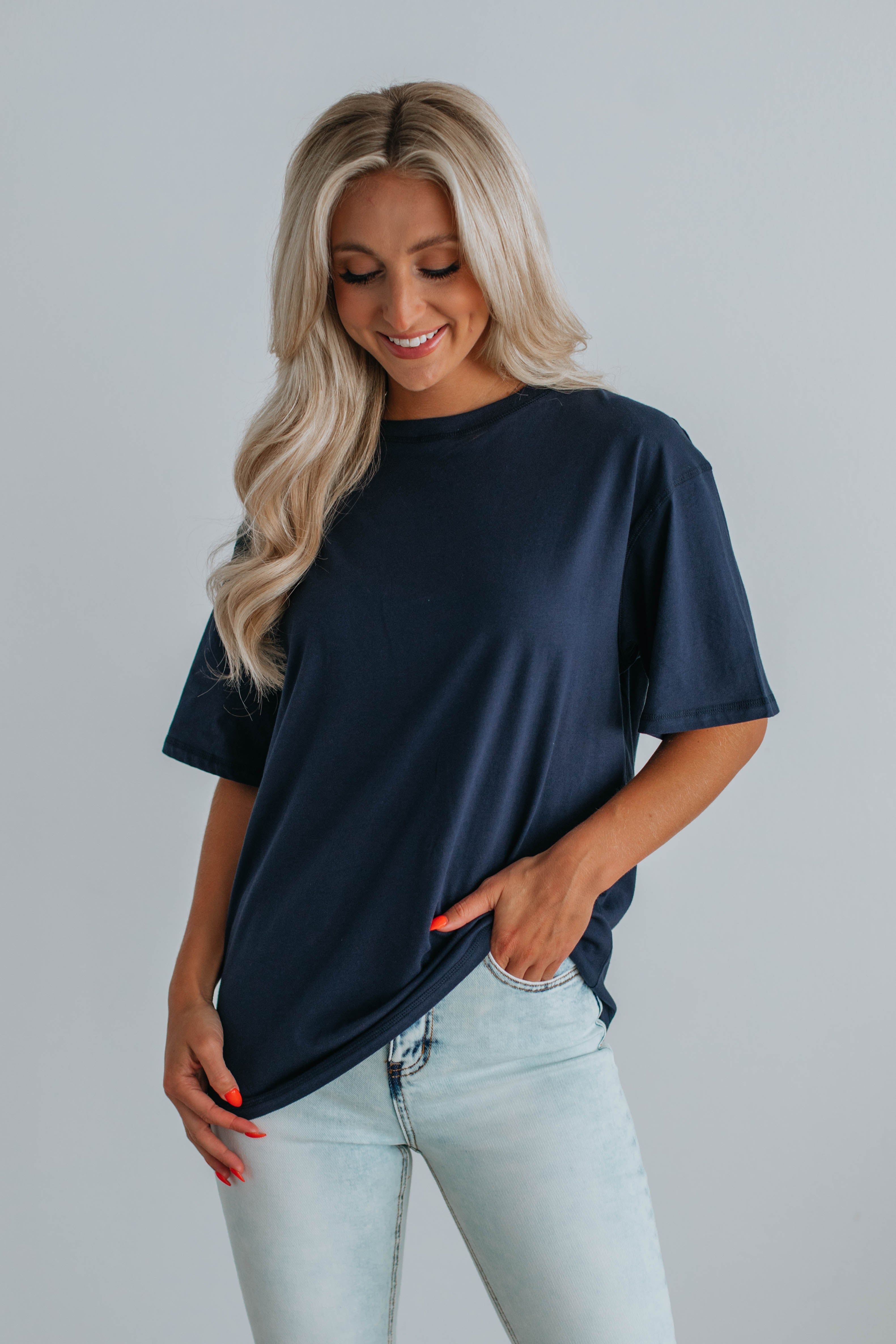 Zayda Basic Tee - Navy sold by Wild Oak Boutique