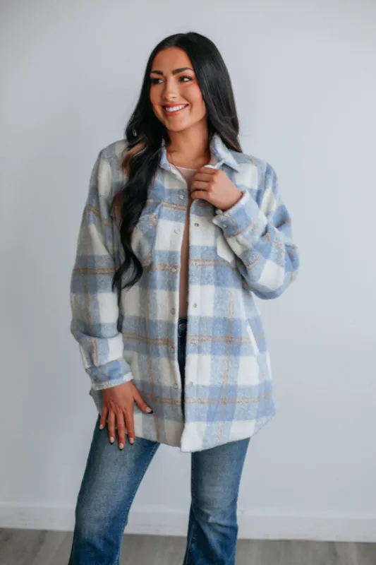Elisha Flannel Shacket - Powder Blue Mix made by Wild Oak Boutique