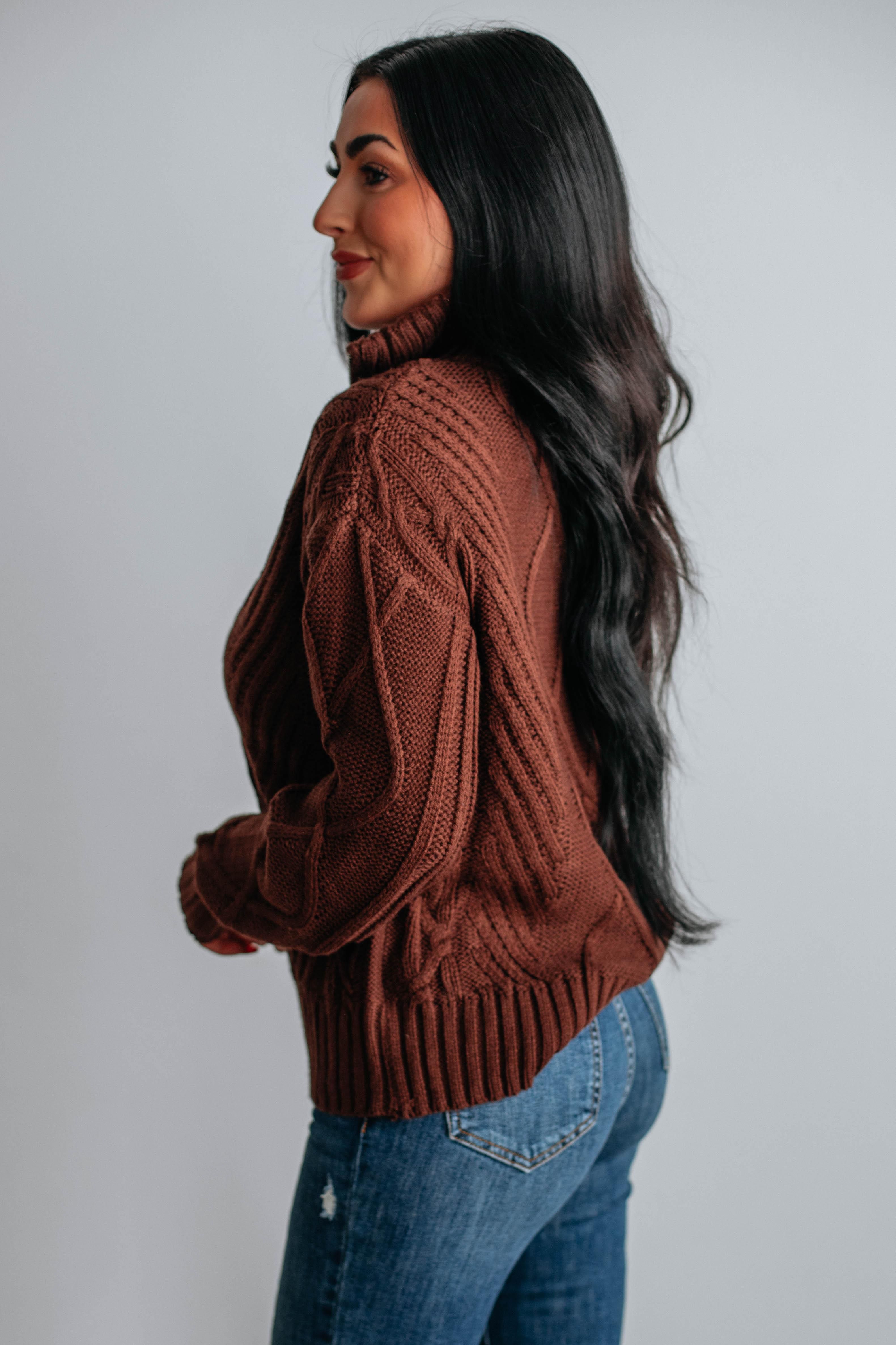 Belinda Half-Zip Sweater - Chocolate sold by Wild Oak Boutique product image thumbnail 3