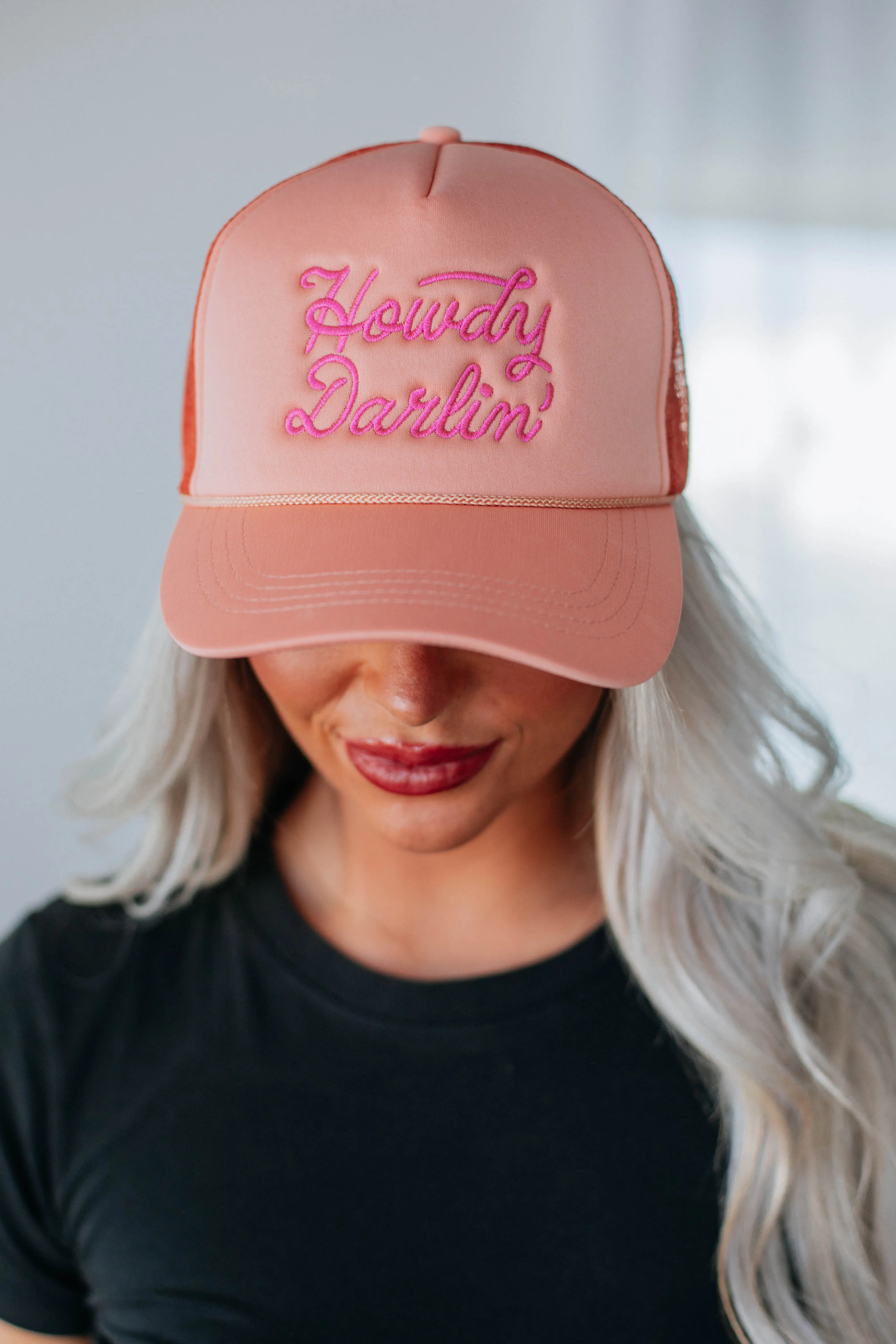 Howdy Darlin' Trucker Hat - Peach sold by Wild Oak Boutique