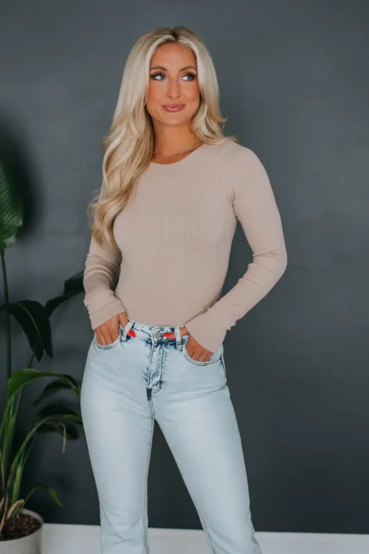 Oliver Ribbed Bodysuit - Taupe made by Mono B