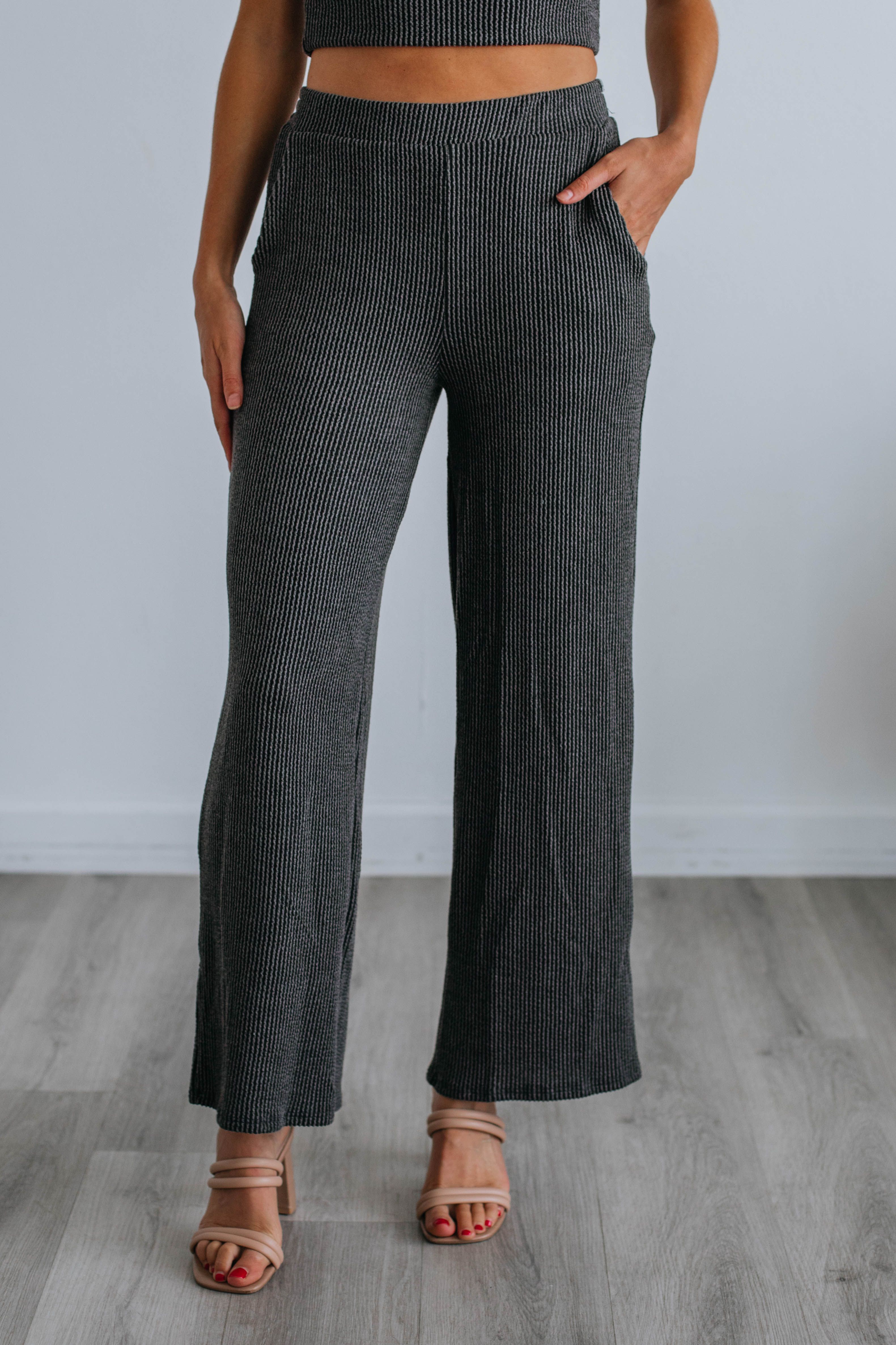 Arden Ribbed Lounge Pants - Charcoal sold by Wild Oak Boutique product image thumbnail 3