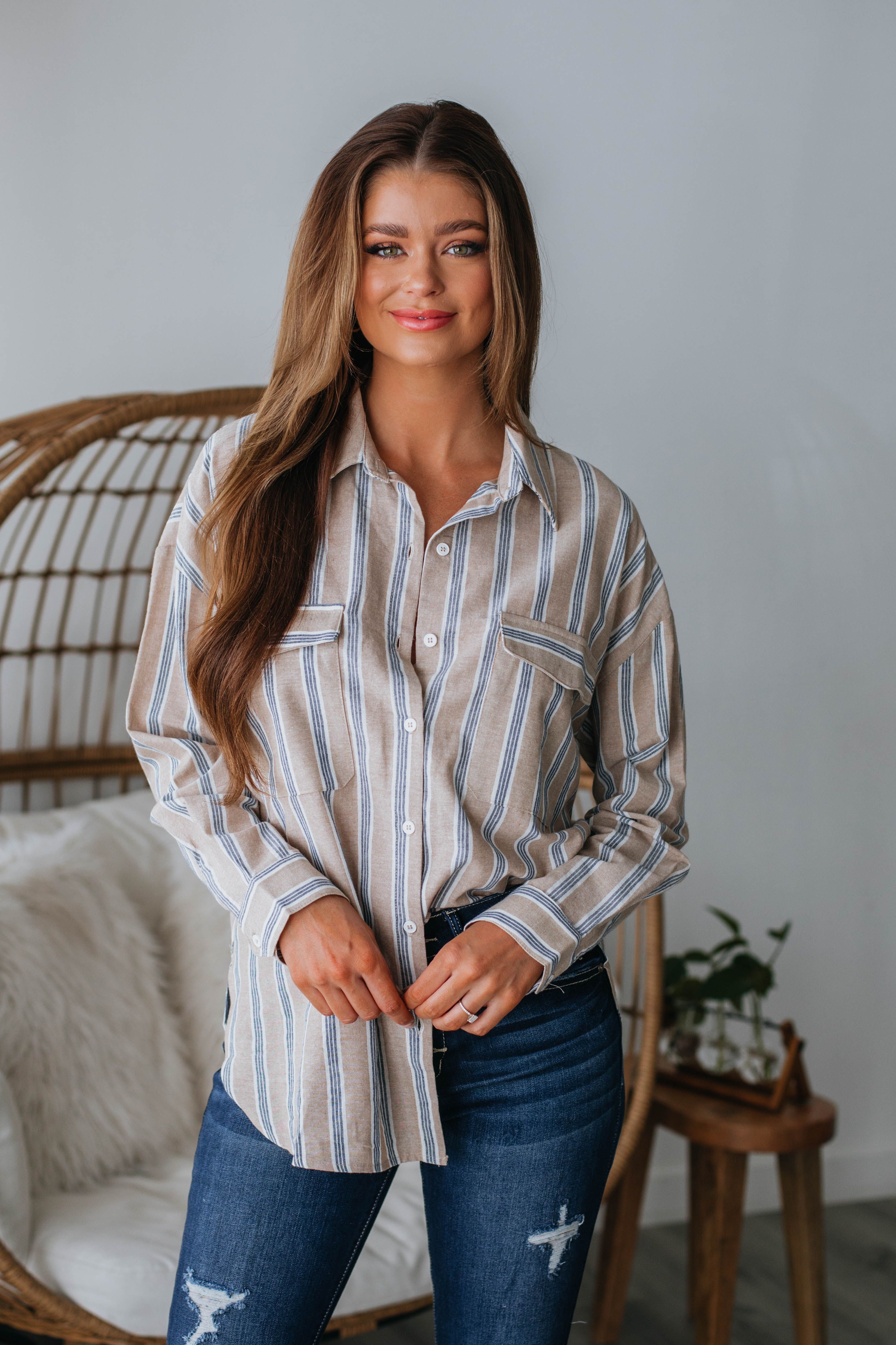Neena Striped Button Down sold by Wild Oak Boutique