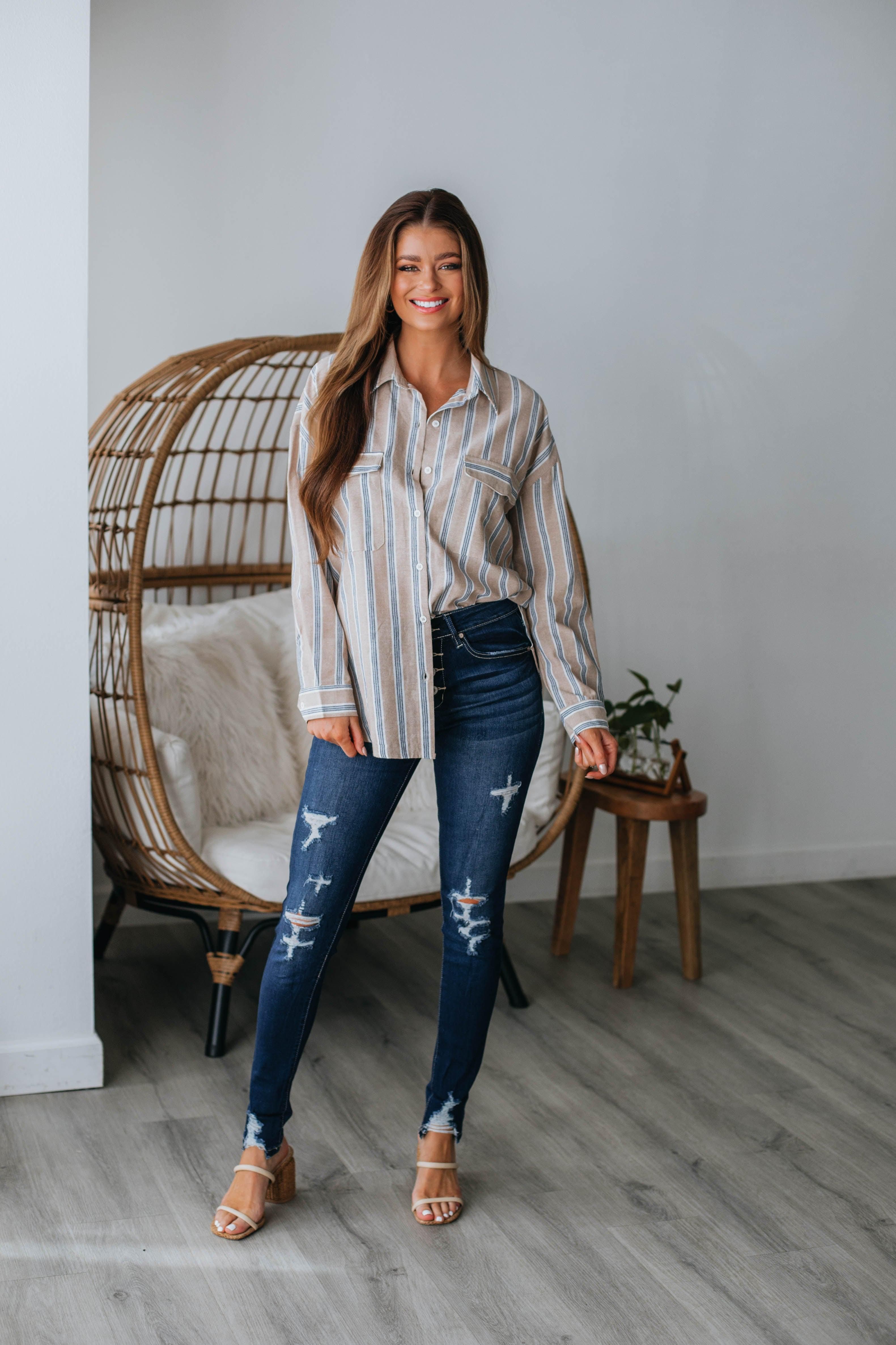 Neena Striped Button Down sold by Wild Oak Boutique product image thumbnail 3