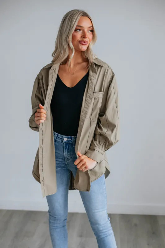Roscoe Oversized Button Down - Khaki Mix sold by Wild Oak Boutique