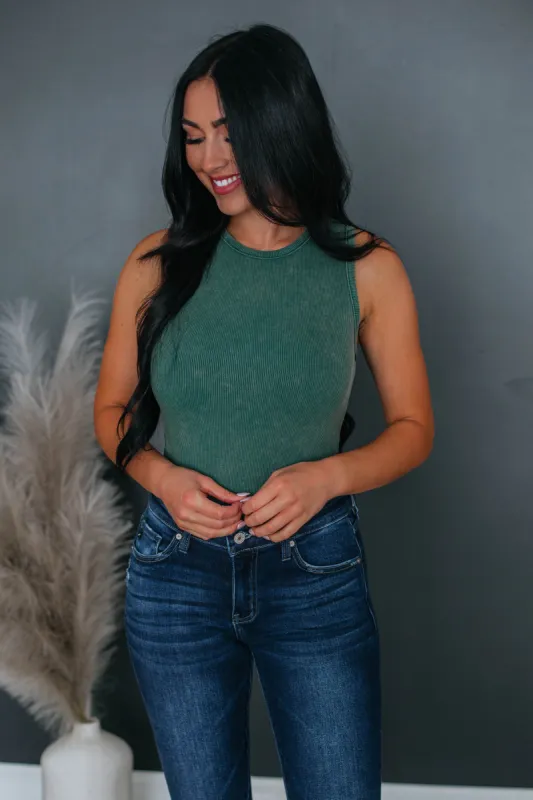 April Ribbed Bodysuit - Hunter Green sold by Wild Oak Boutique