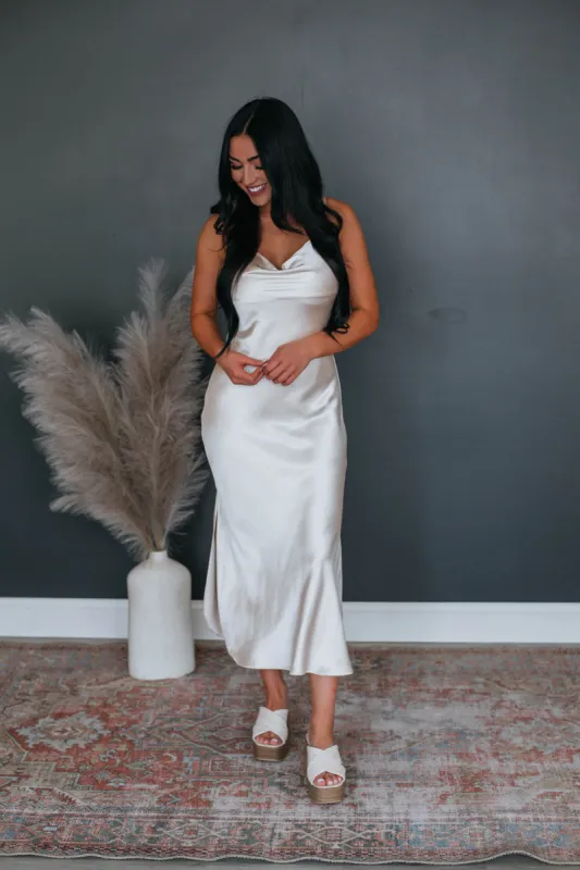 Geneva Satin Dress - Champagne sold by Wild Oak Boutique