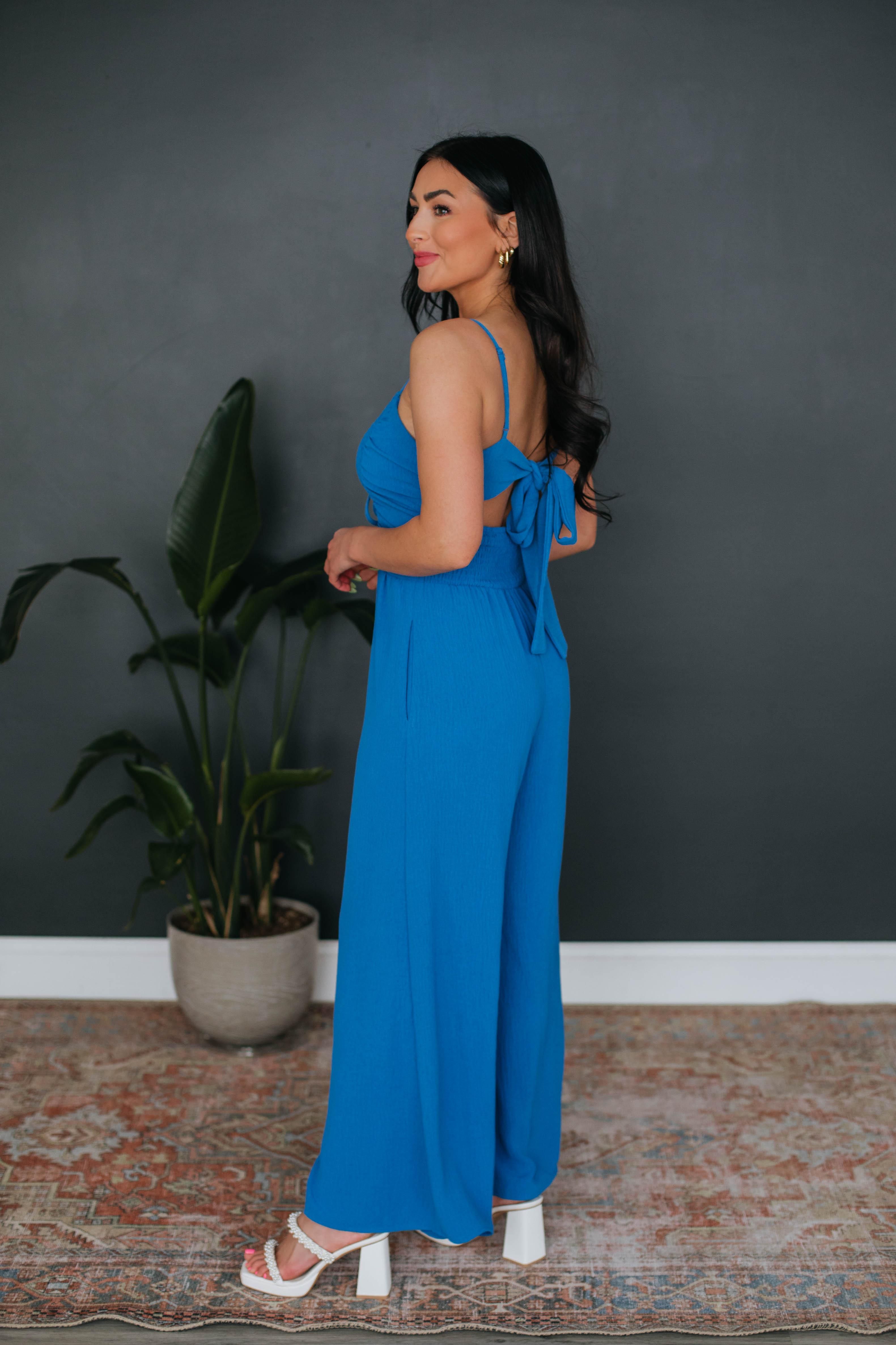 Morgan Textured Jumpsuit - Cobalt sold by Wild Oak Boutique product image thumbnail 5