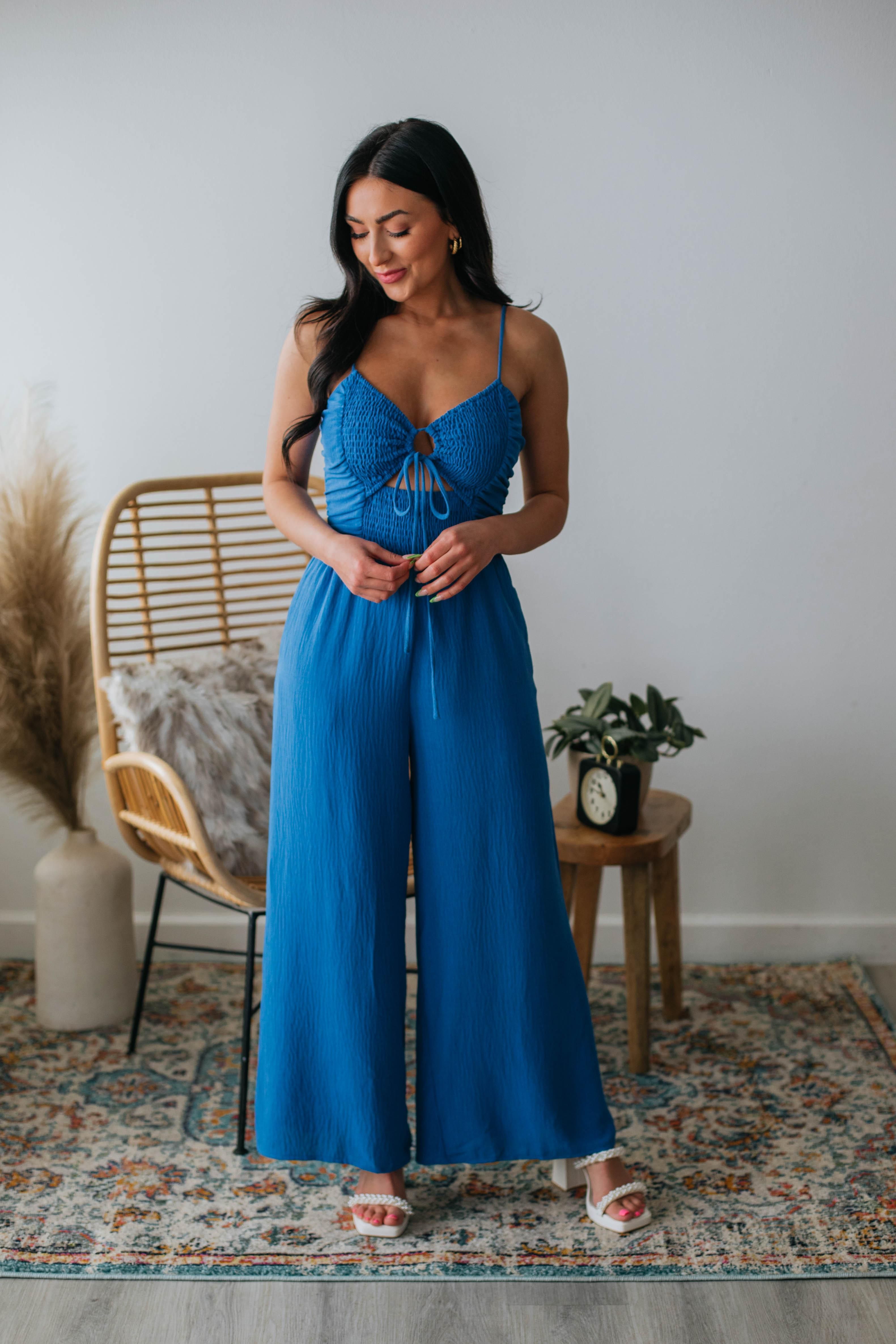 Morgan Textured Jumpsuit - Cobalt sold by Wild Oak Boutique product image thumbnail 3