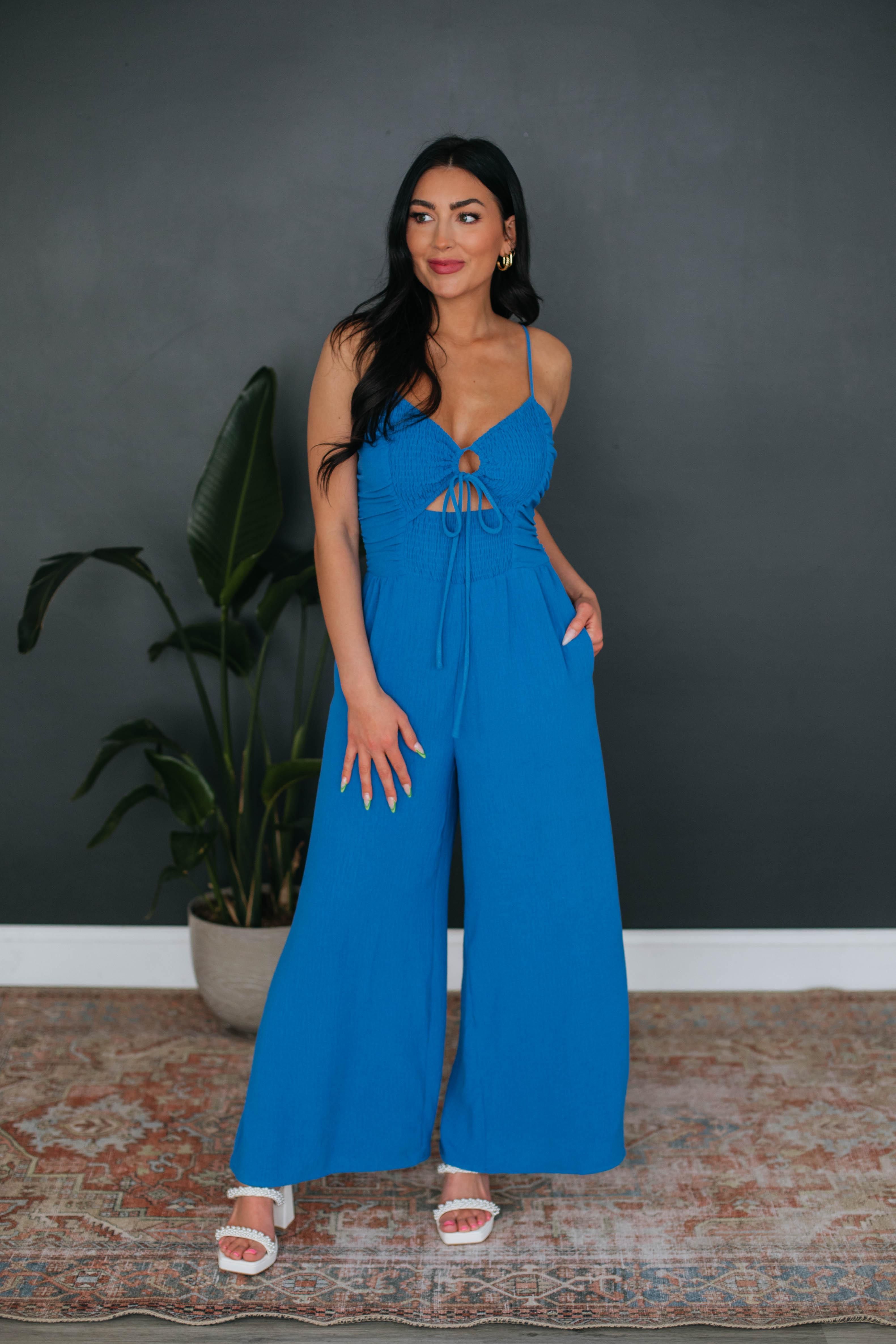 Morgan Textured Jumpsuit - Cobalt sold by Wild Oak Boutique