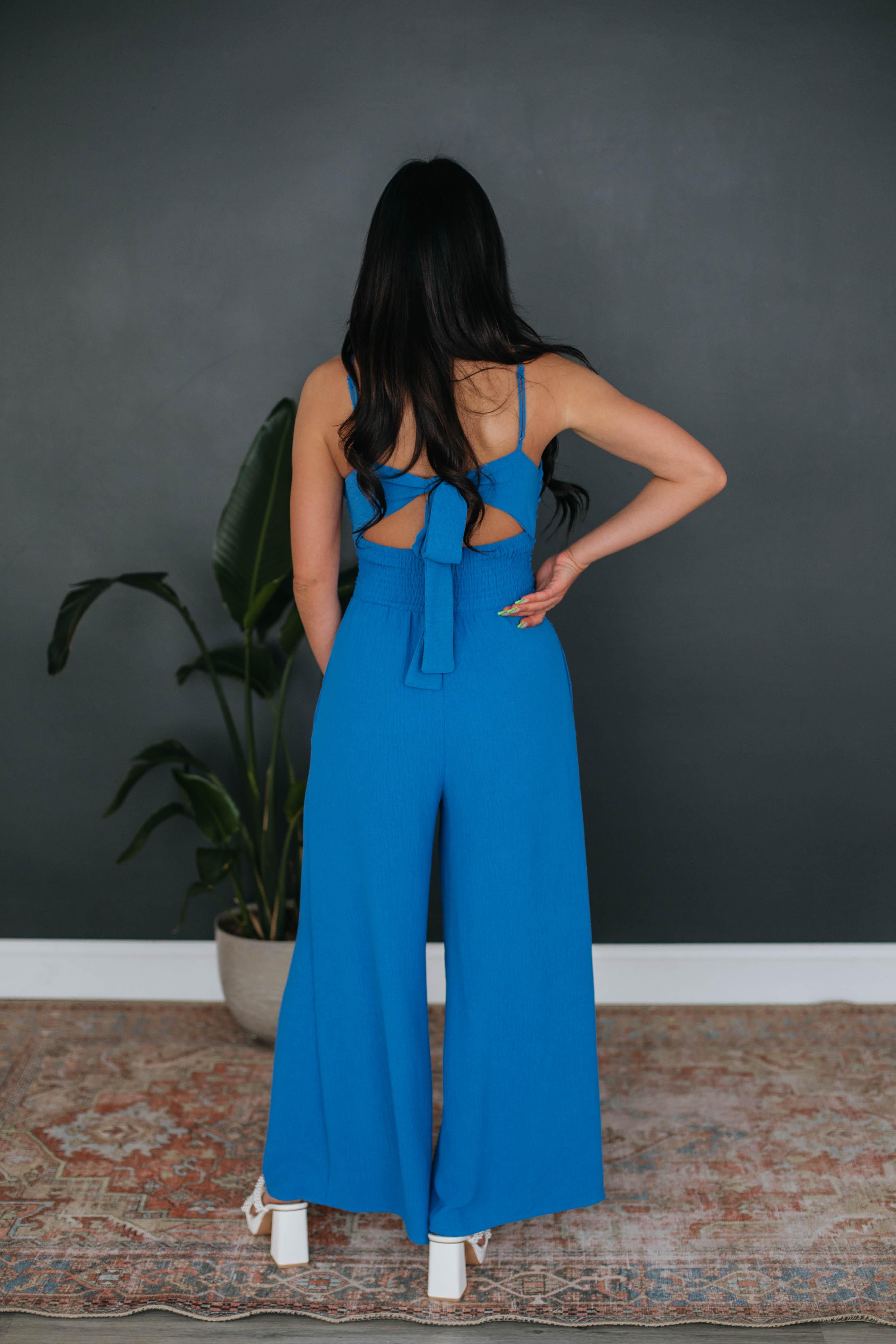 Morgan Textured Jumpsuit - Cobalt sold by Wild Oak Boutique product image thumbnail 6