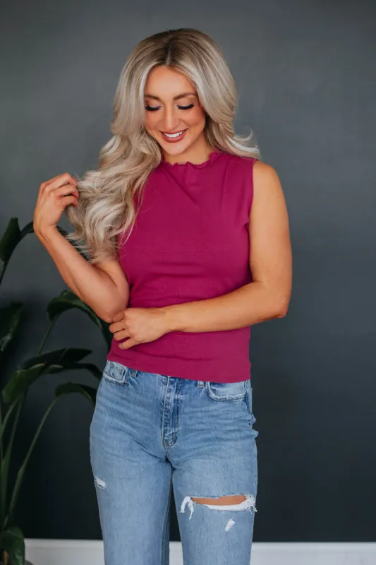 Lona Mock Neck Tank - Berry sold by Wild Oak Boutique