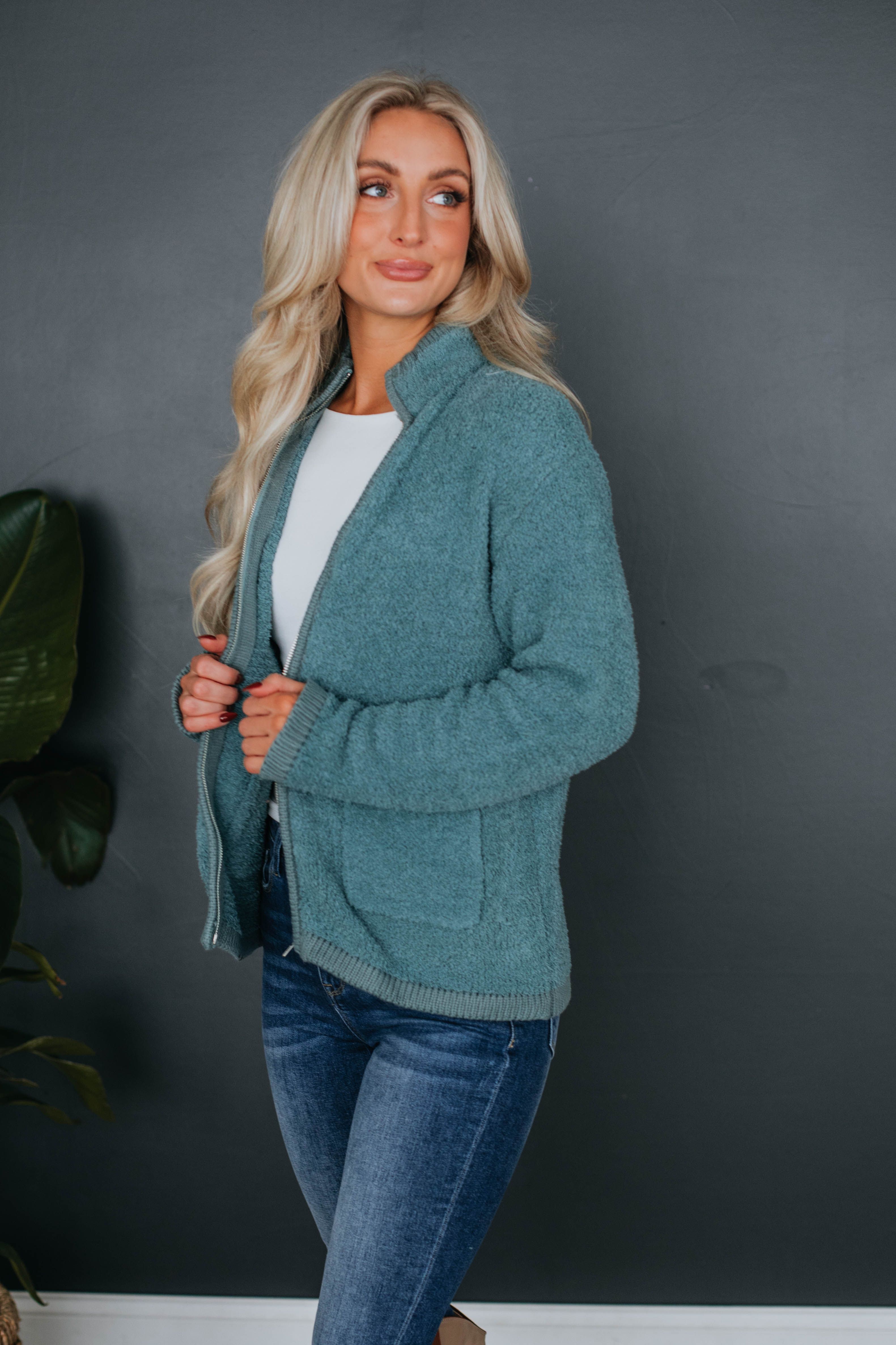 Reeva Sherpa Jacket - Peacock sold by Wild Oak Boutique product image thumbnail 4