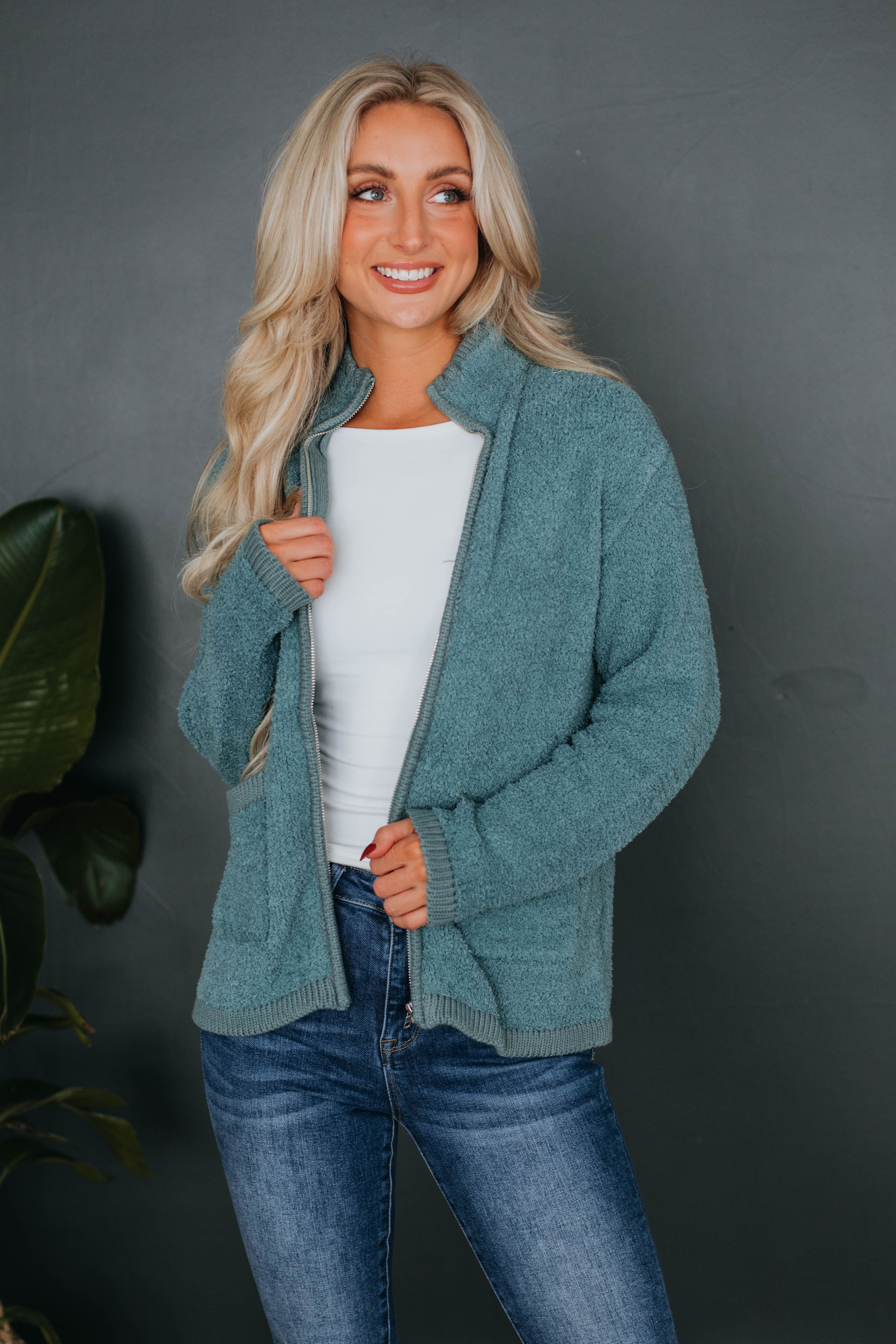 Reeva Sherpa Jacket - Peacock sold by Wild Oak Boutique