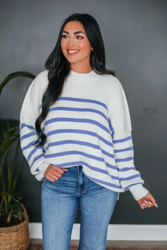 Darcie Striped Sweater - Periwinkle sold by Wild Oak Boutique