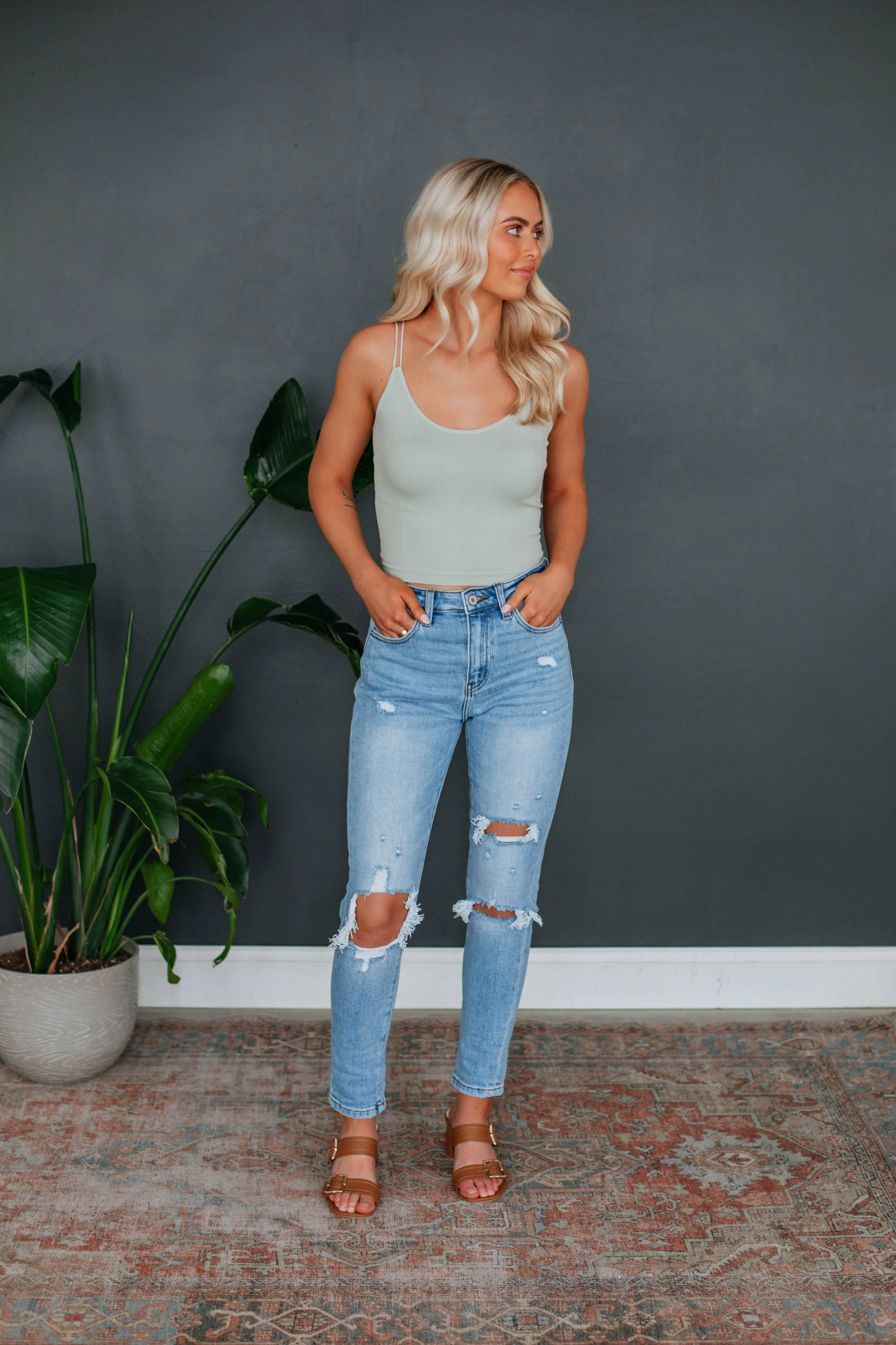 Lexis Ribbed Tank - Stone sold by Wild Oak Boutique product image thumbnail 2