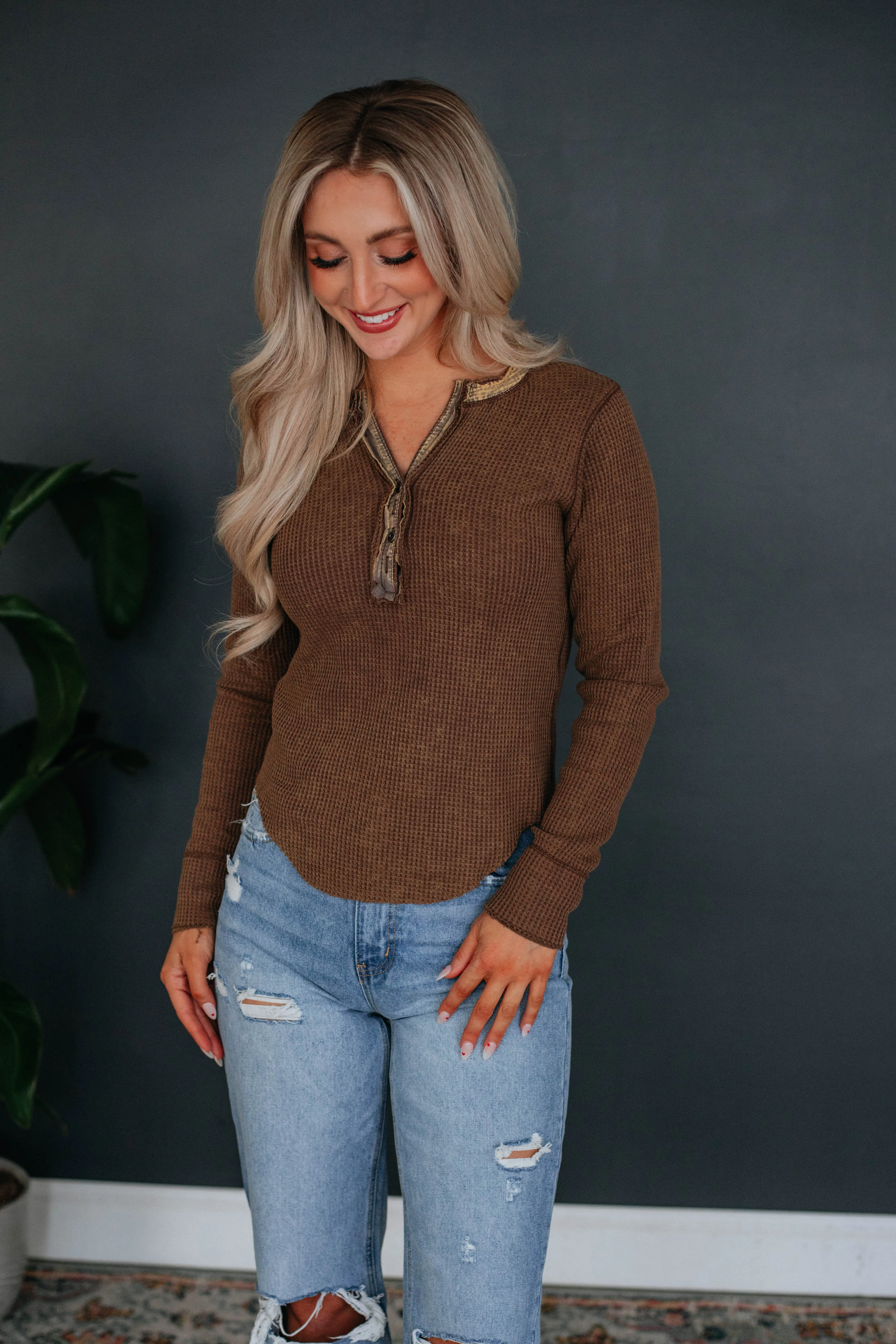 Cielle Waffle Knit Top - Mocha sold by Wild Oak Boutique product image thumbnail 2