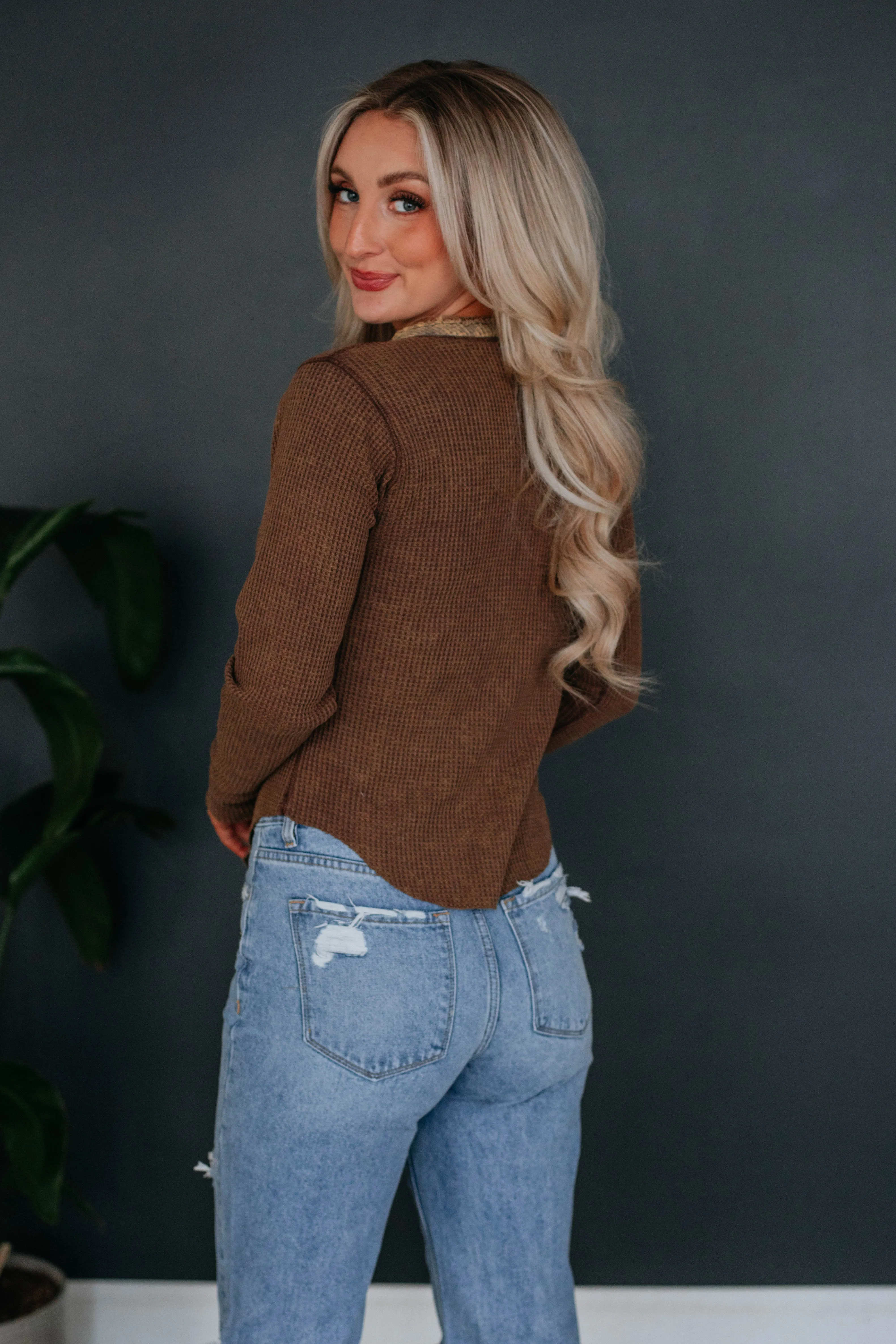 Cielle Waffle Knit Top - Mocha sold by Wild Oak Boutique product image thumbnail 4