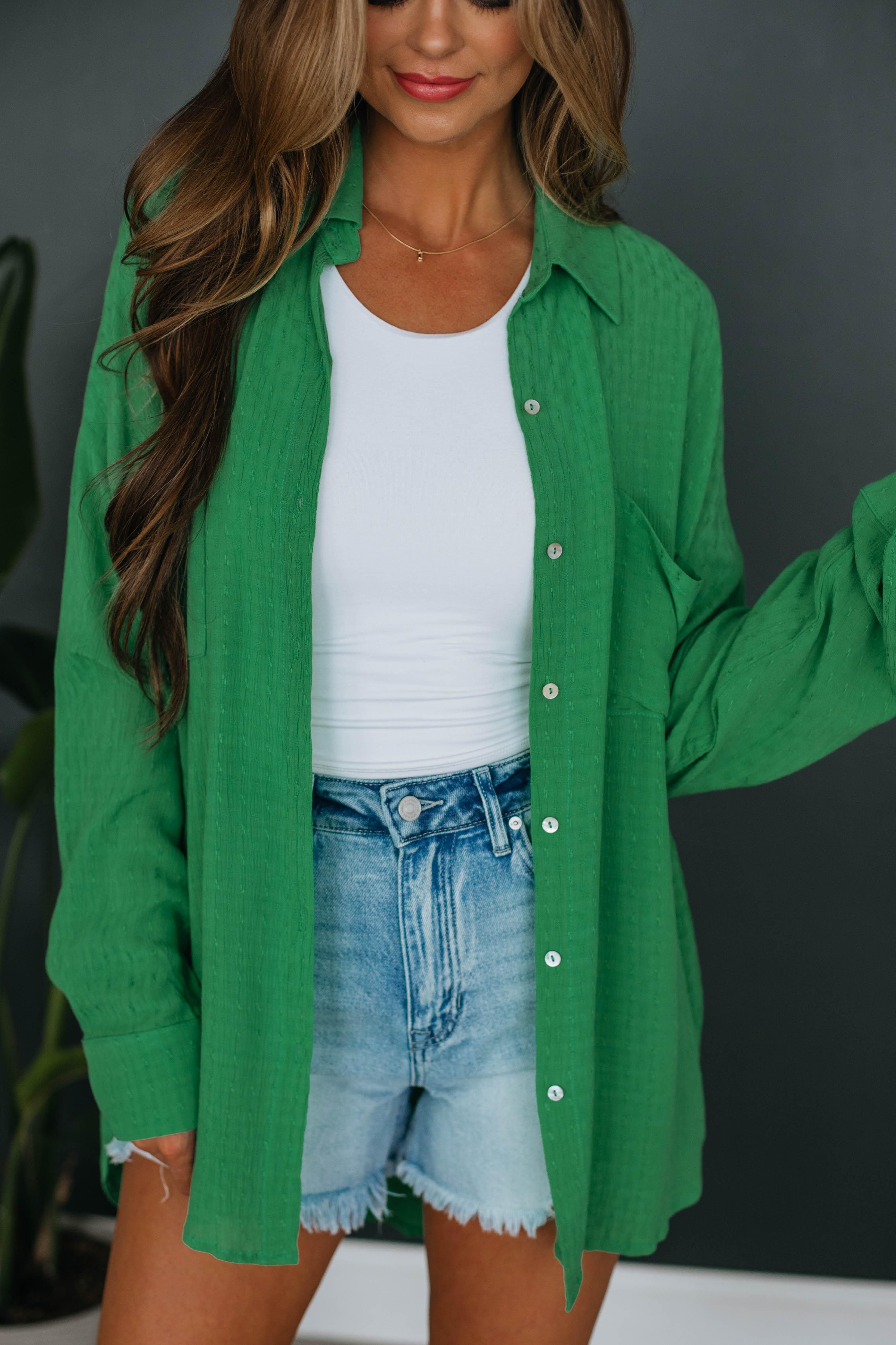 Gail Button Down - Kelly Green sold by Wild Oak Boutique product image thumbnail 3