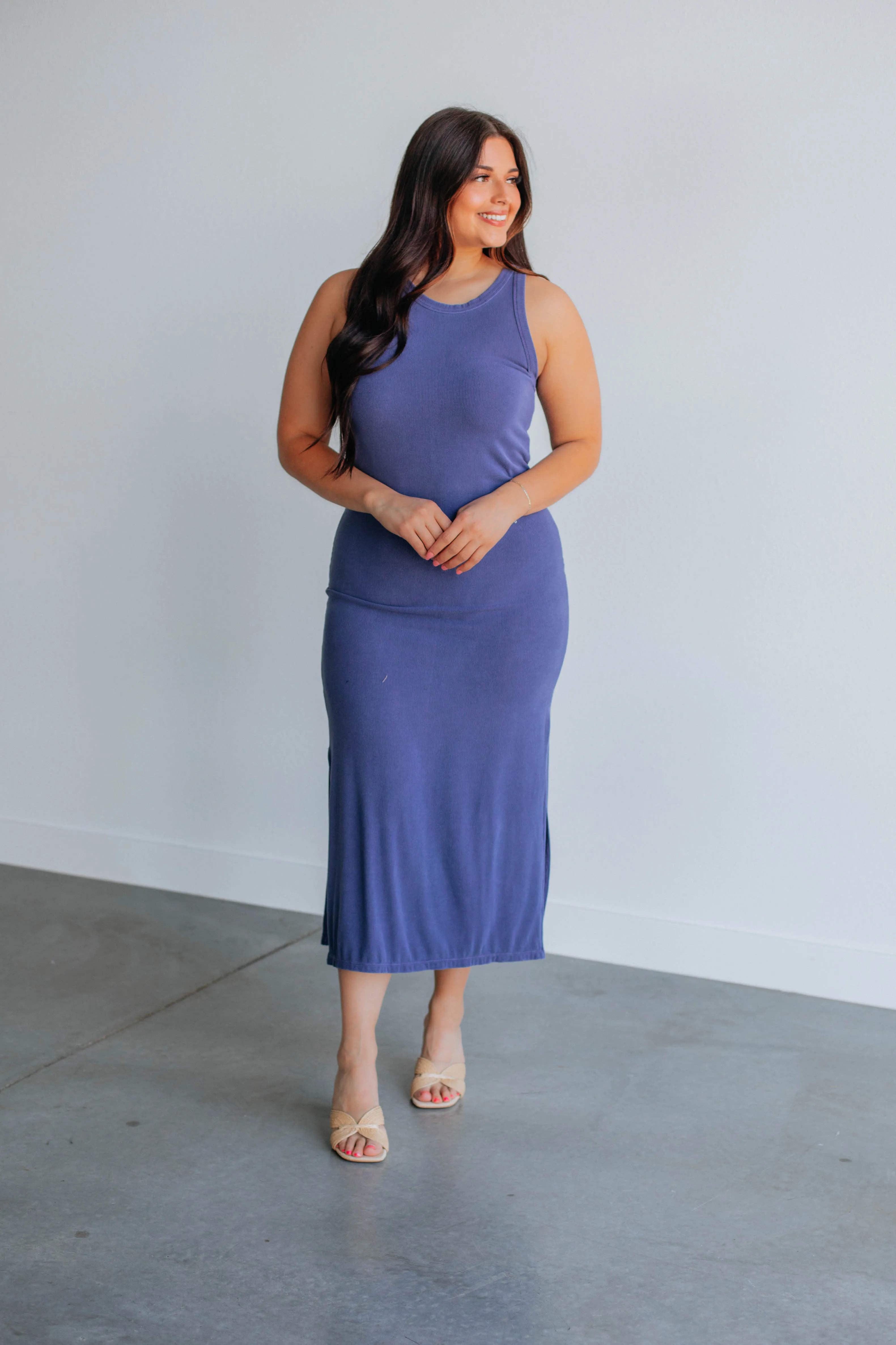 Edeny Ribbed Dress - Steel Blue sold by Wild Oak Boutique product image thumbnail 2