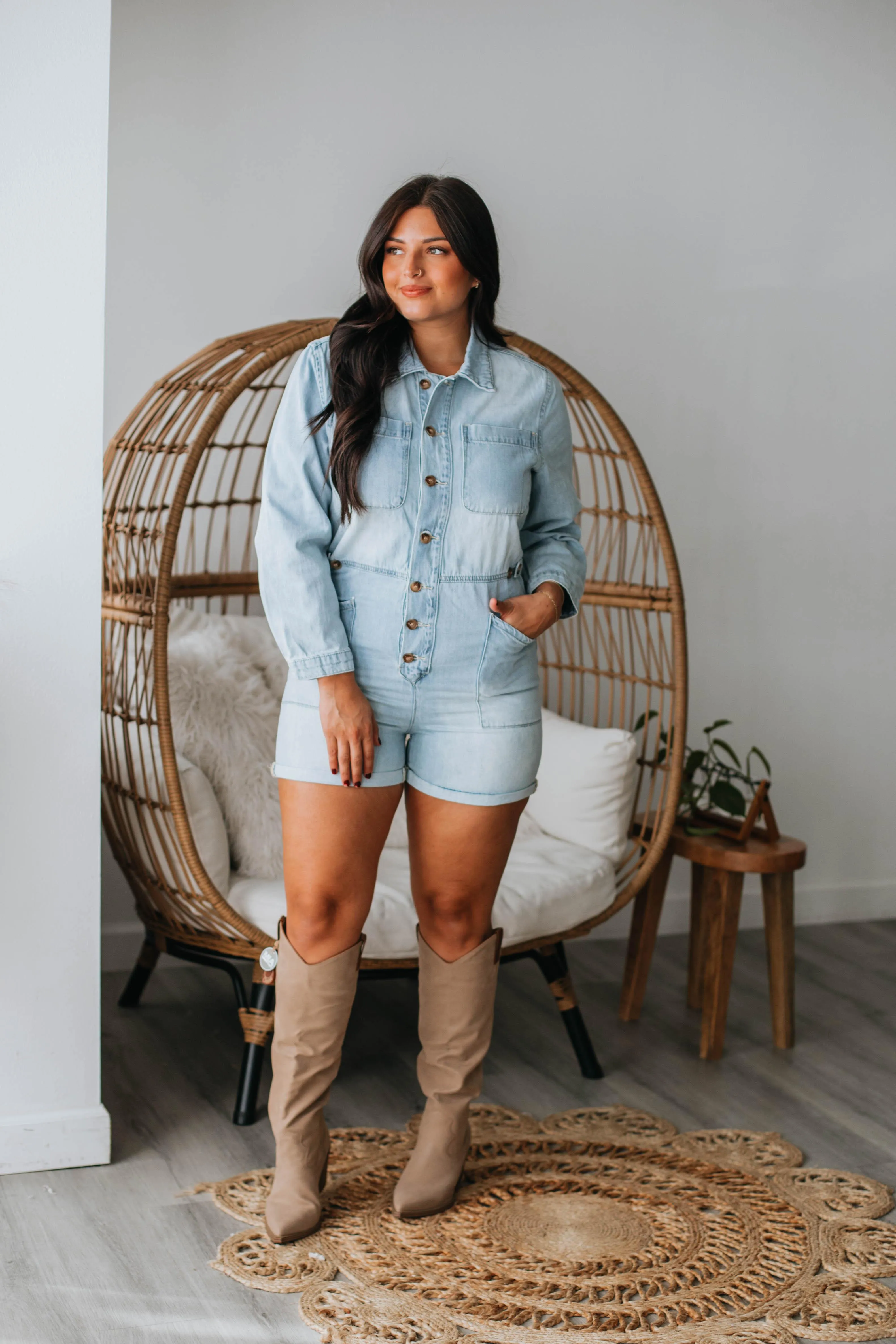 Trynia Denim Romper sold by Wild Oak Boutique product image thumbnail 4