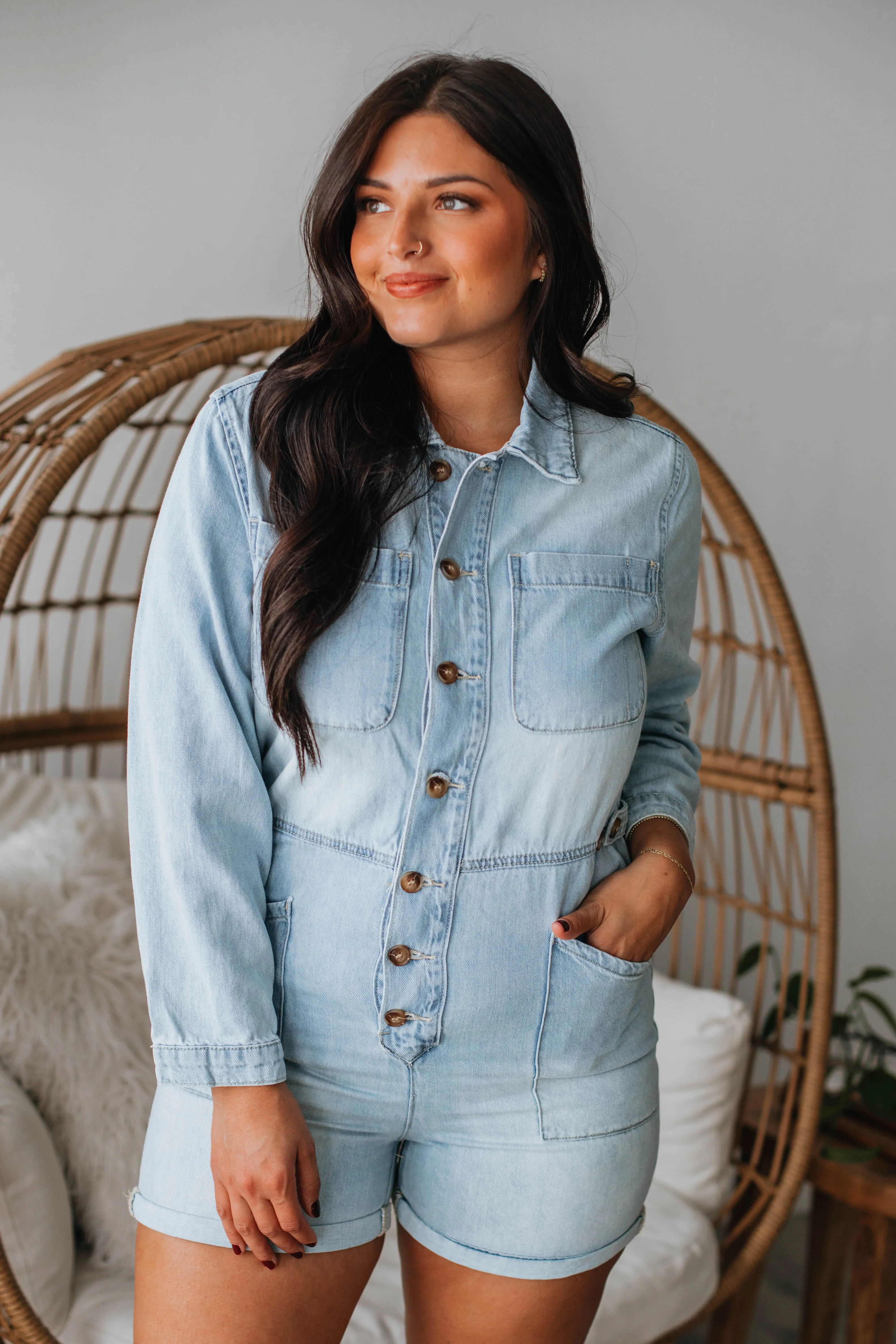 Trynia Denim Romper sold by Wild Oak Boutique product image thumbnail 3
