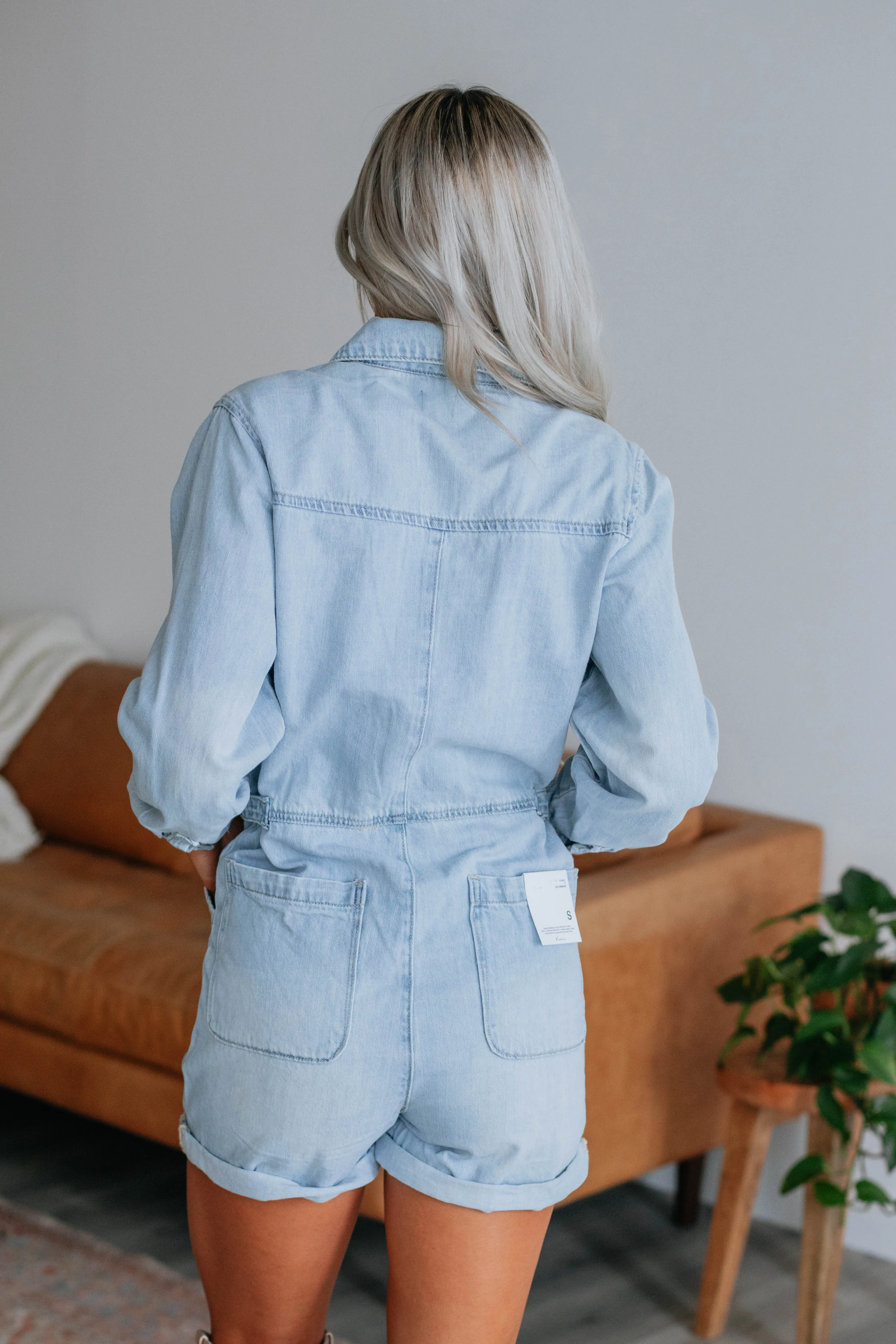 Trynia Denim Romper sold by Wild Oak Boutique product image thumbnail 5