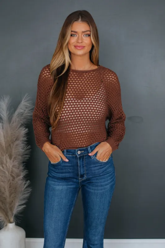 Shirley Crochet Top - Chocolate sold by Wild Oak Boutique