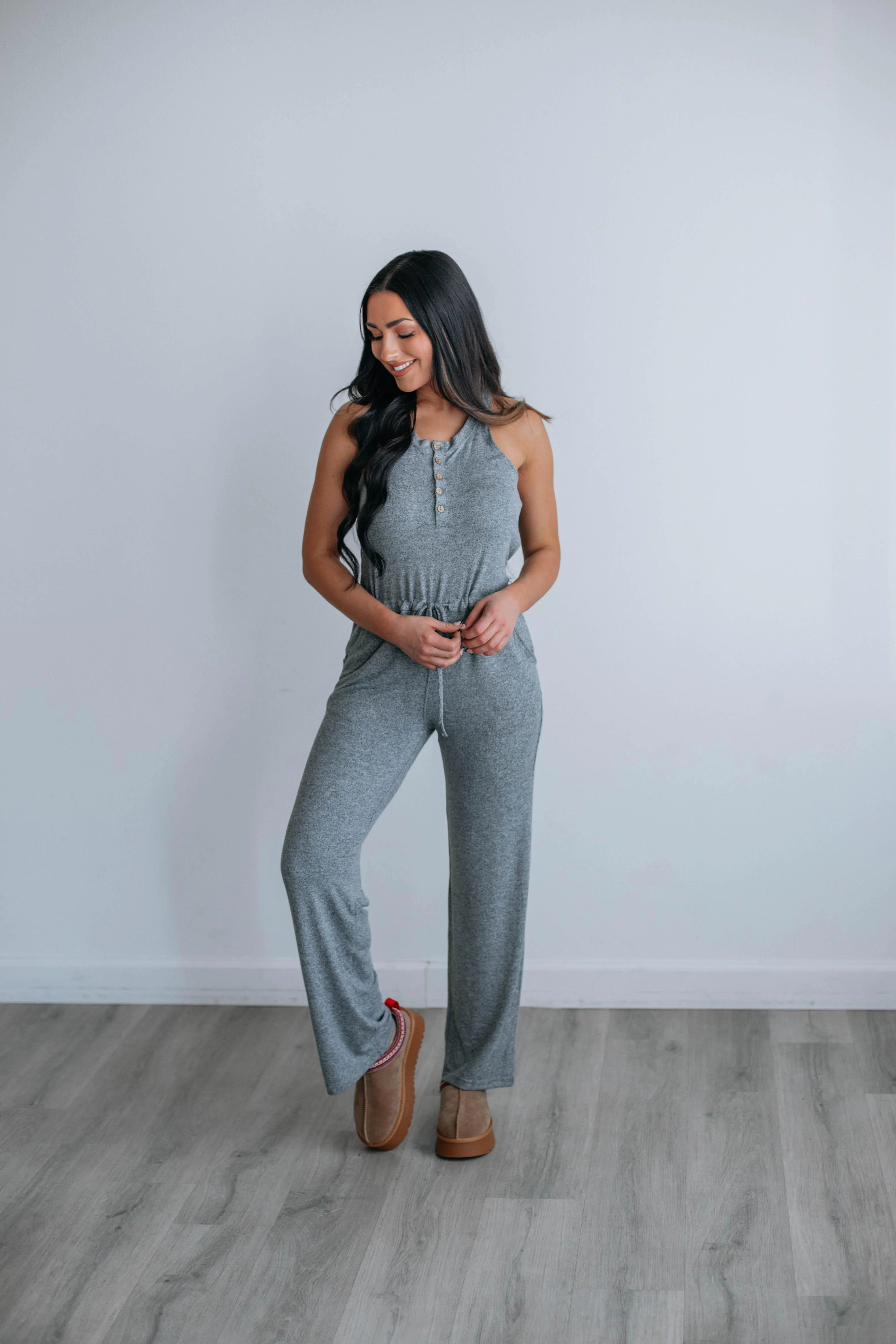 Get Comfy Jumpsuit - Charcoal sold by Wild Oak Boutique product image thumbnail 4