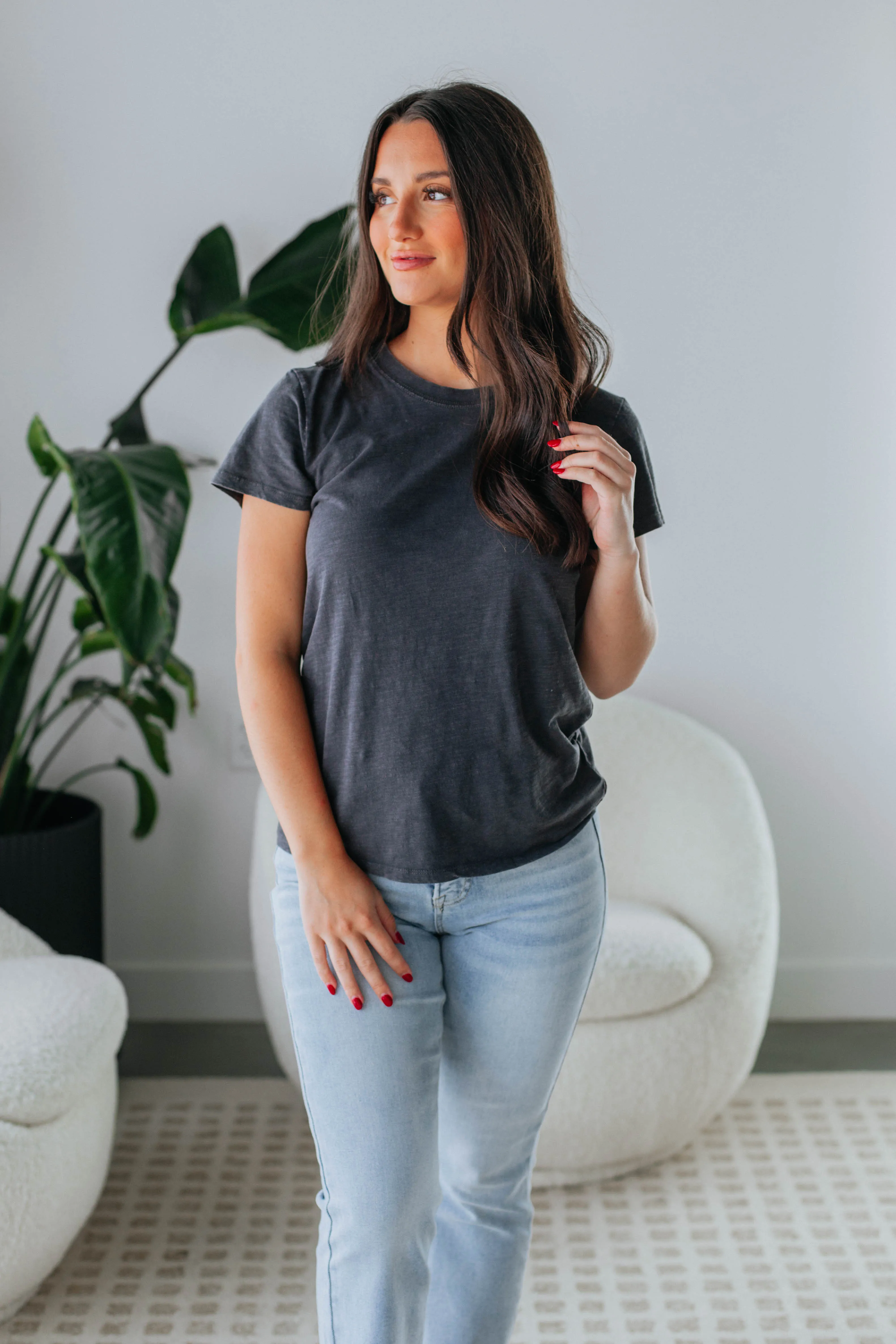 Jeannette Basic Tee - Charcoal sold by Wild Oak Boutique