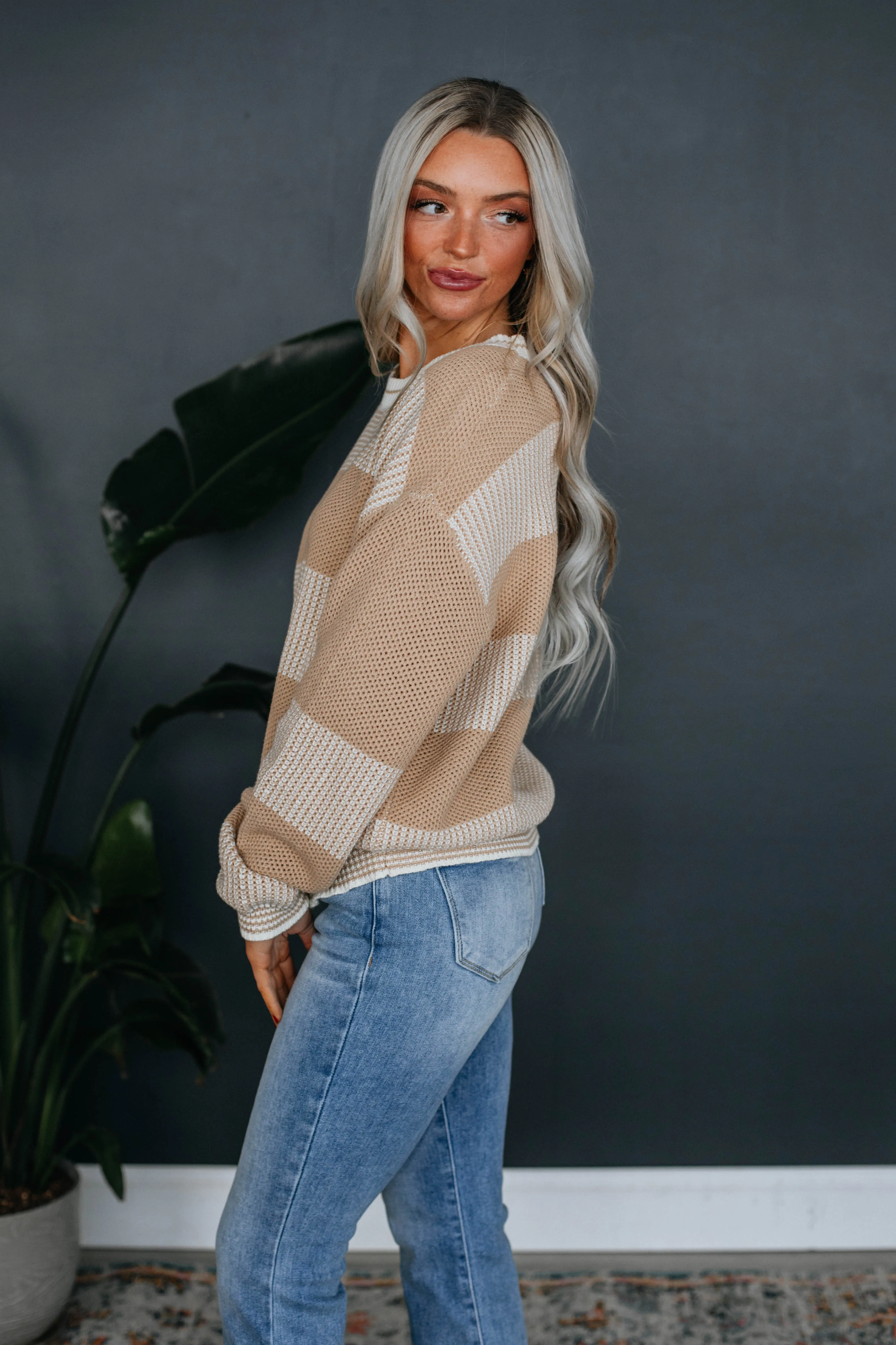 Ina Striped Sweater - Biscotti sold by Wild Oak Boutique product image thumbnail 2