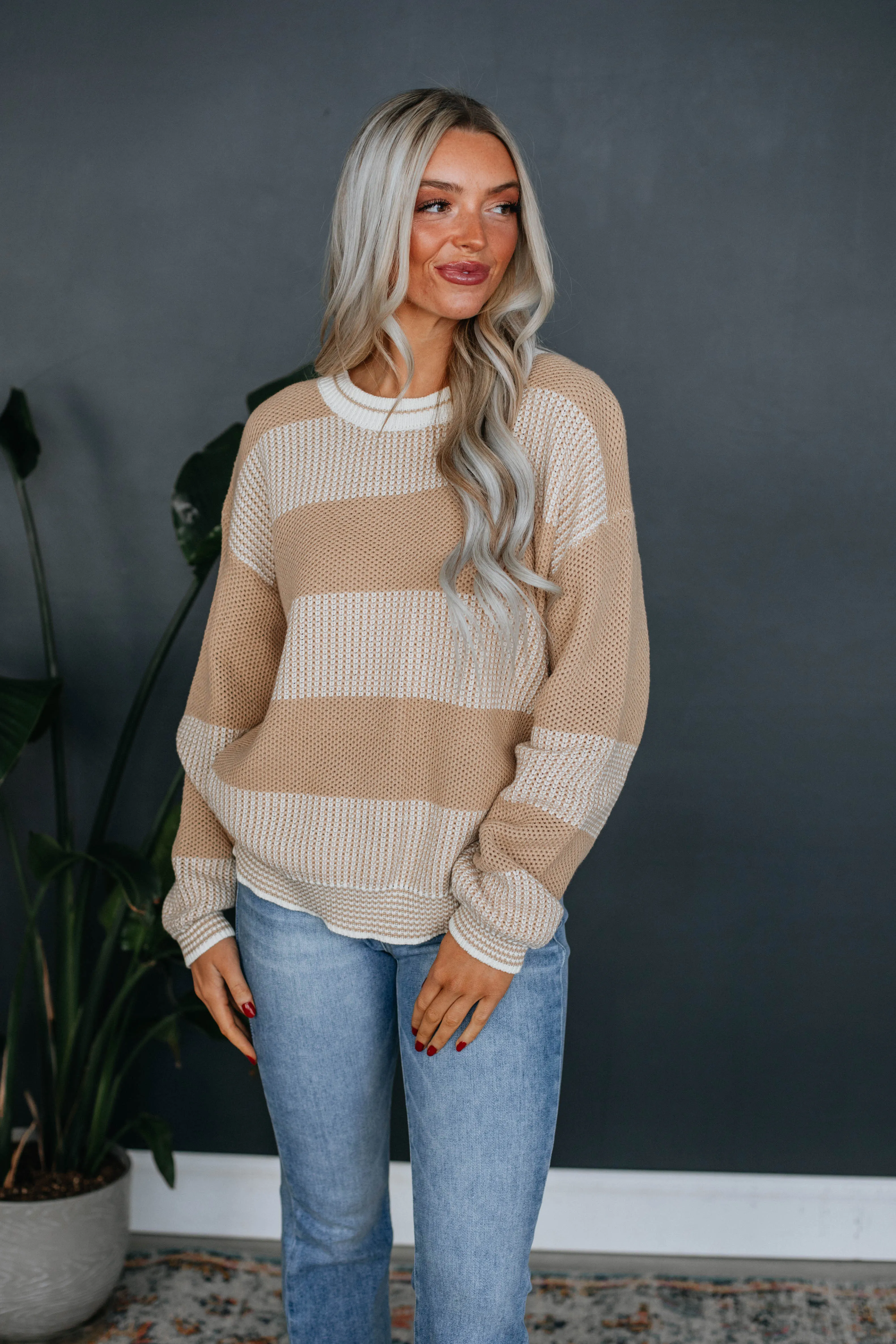 Ina Striped Sweater - Biscotti sold by Wild Oak Boutique