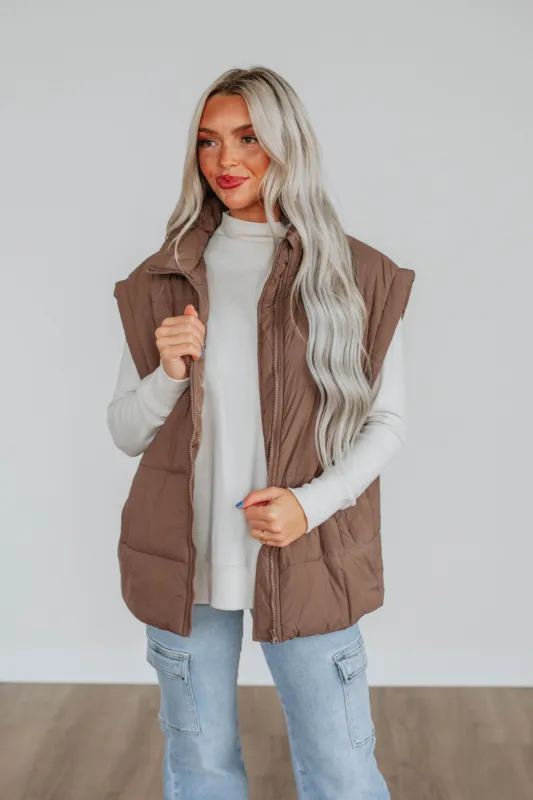 Williamson Puffer Vest - Chocolate sold by Wild Oak Boutique
