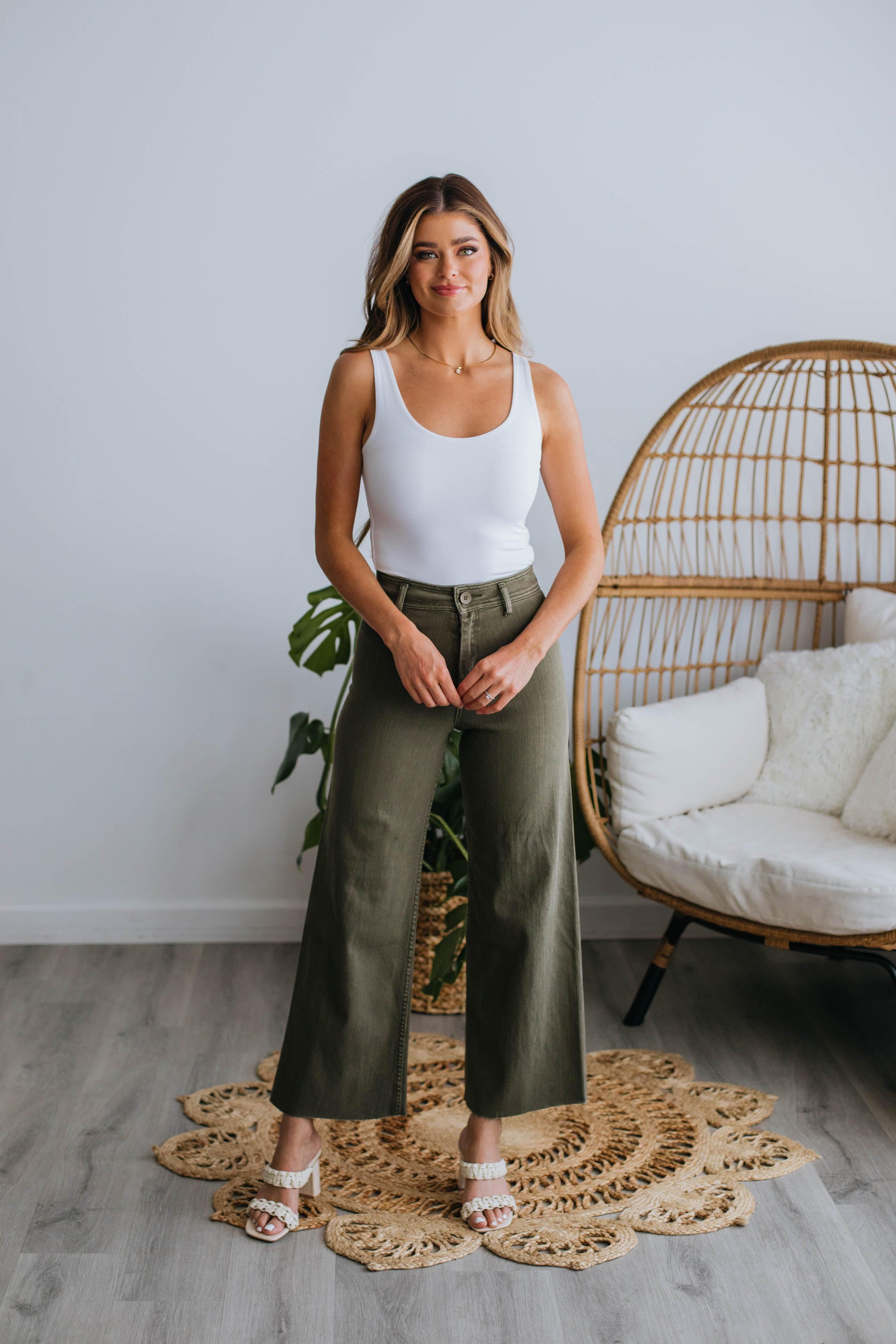 Linsley Wide Leg Pants - Olive sold by Wild Oak Boutique
