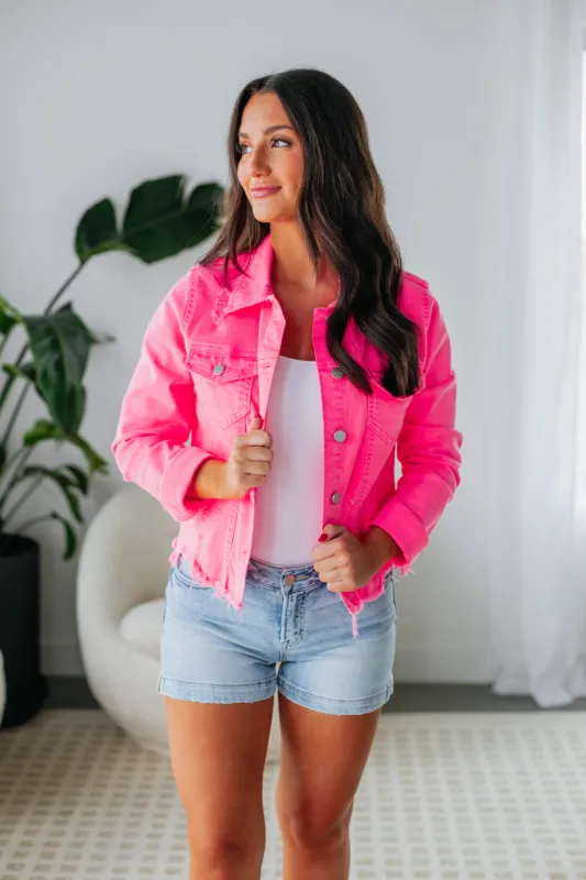 Gemma Risen Denim Jacket - Hot Pink sold by Wild Oak Boutique