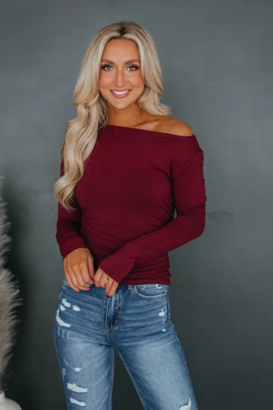 Elton Ruched Top - Wine sold by Wild Oak Boutique