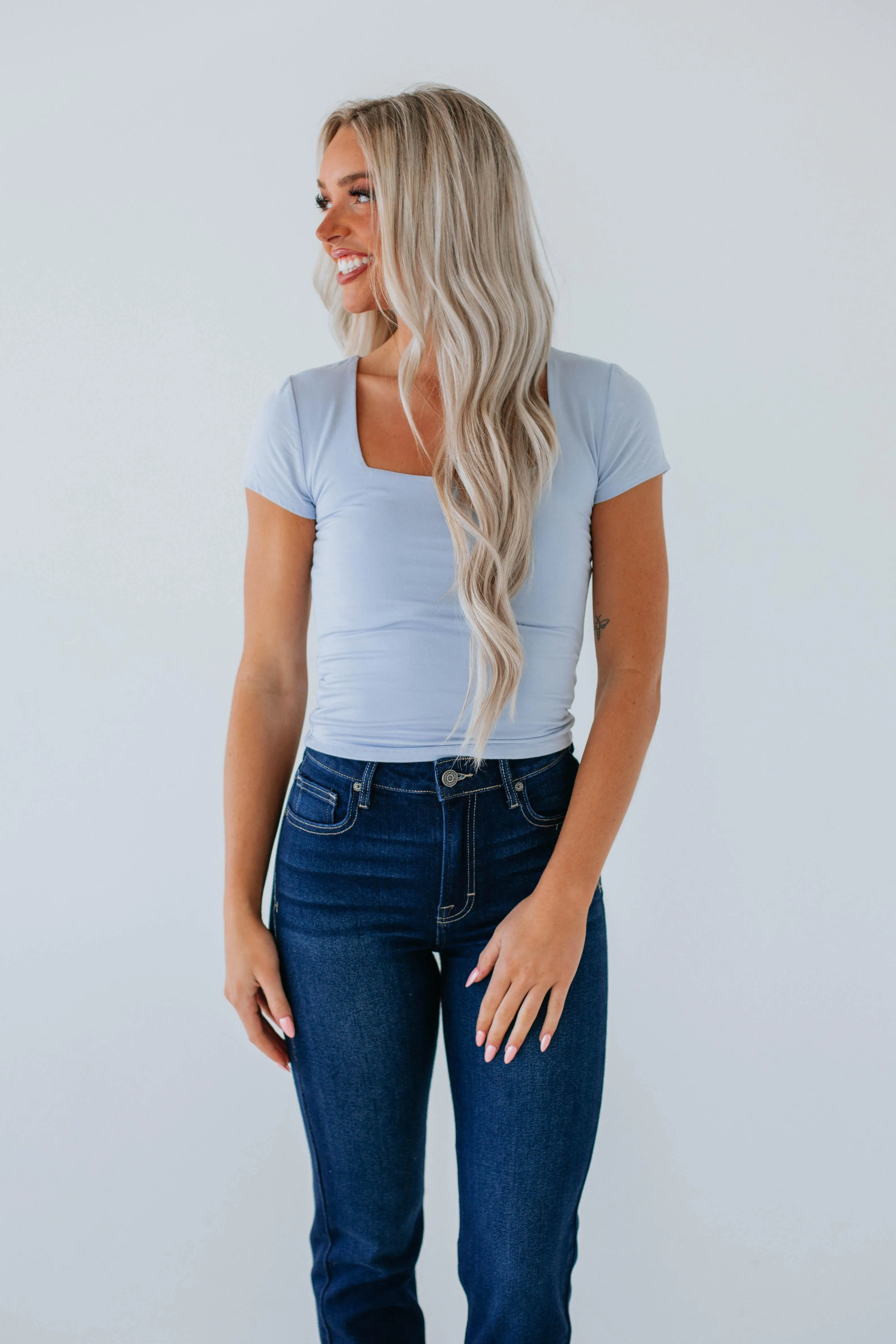Jace Basic Top - Powder Blue sold by Wild Oak Boutique