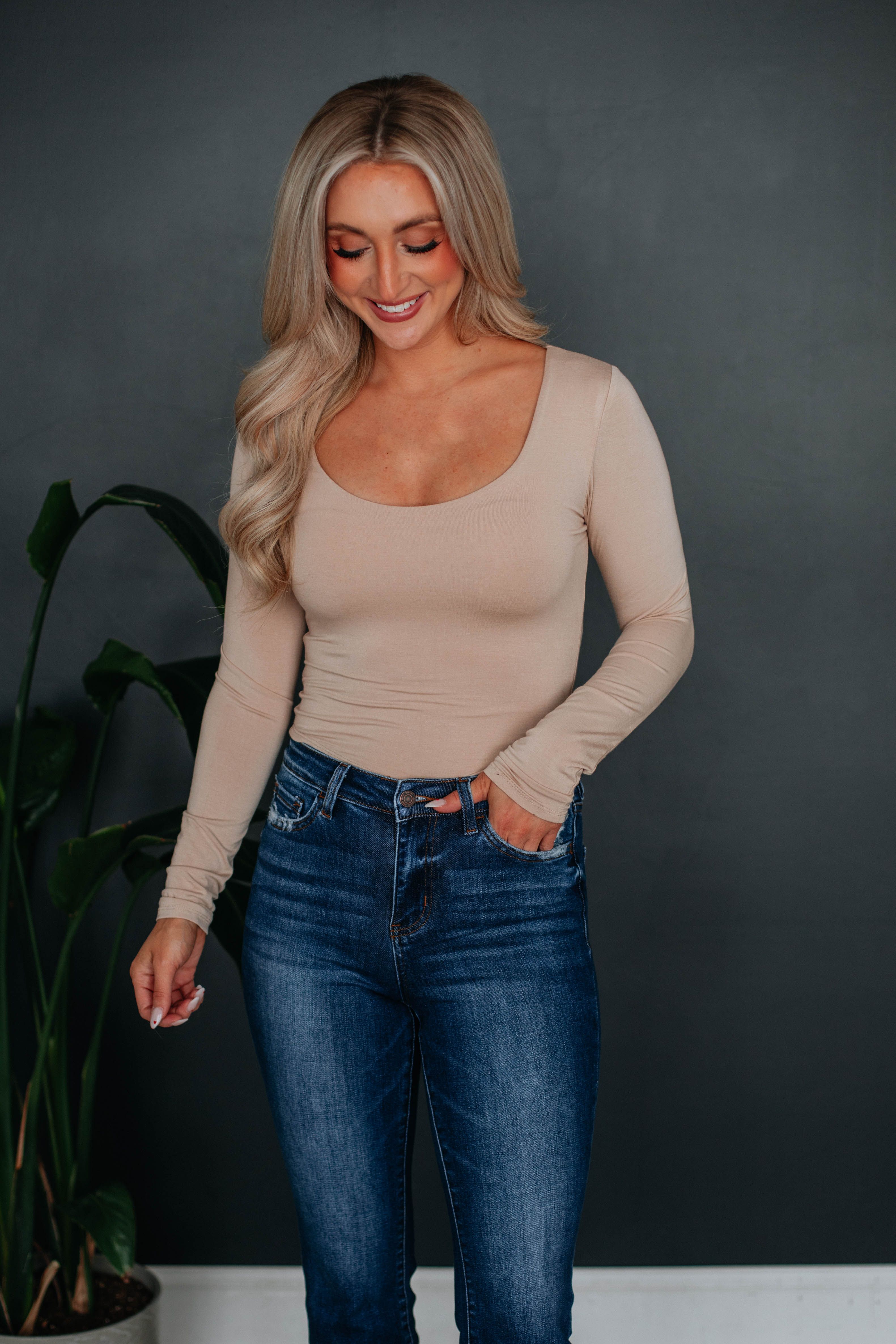 Shayla Basic Top - Sand sold by Wild Oak Boutique