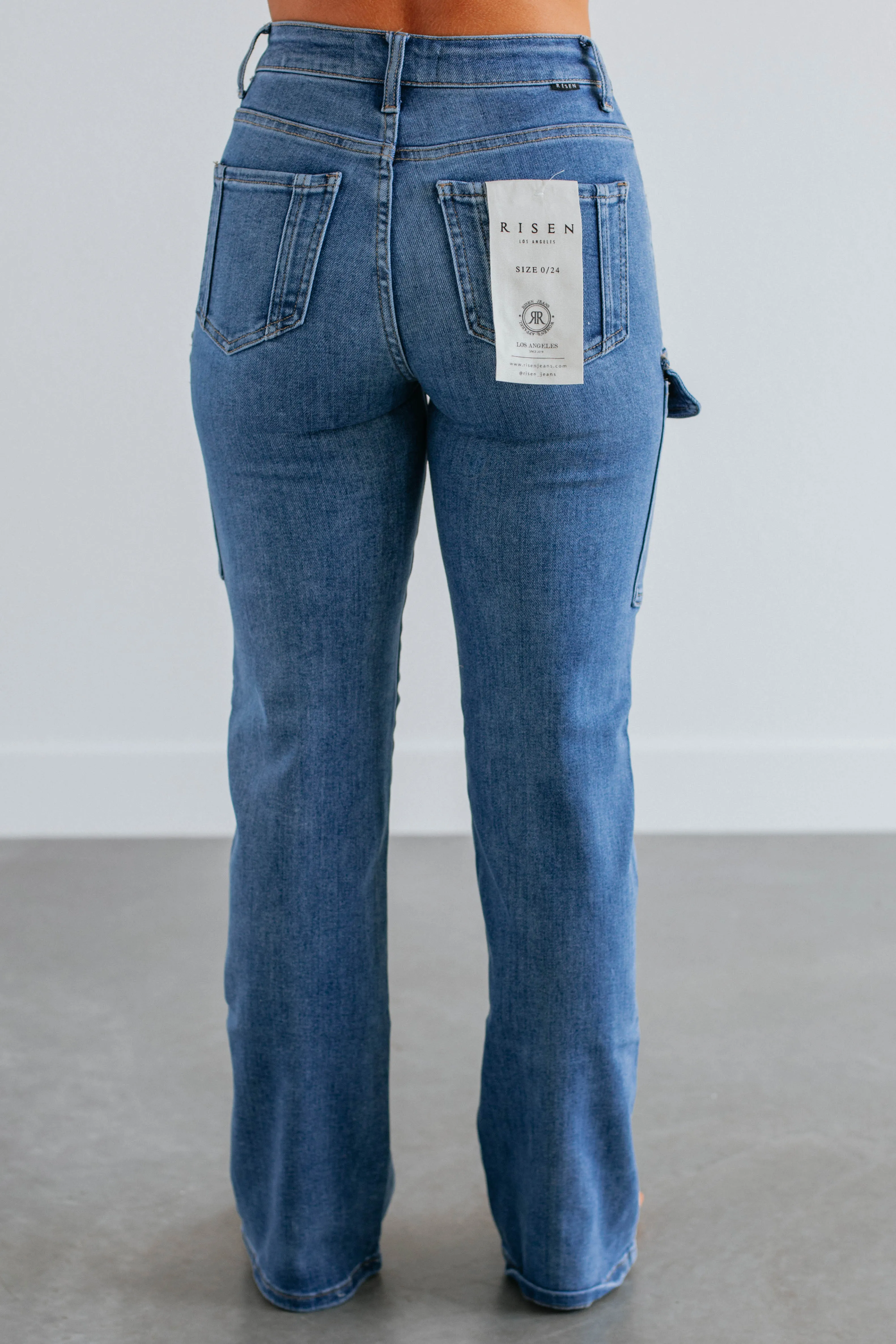 Lexi Risen Cargo Jeans - Medium Wash sold by Wild Oak Boutique product image thumbnail 4