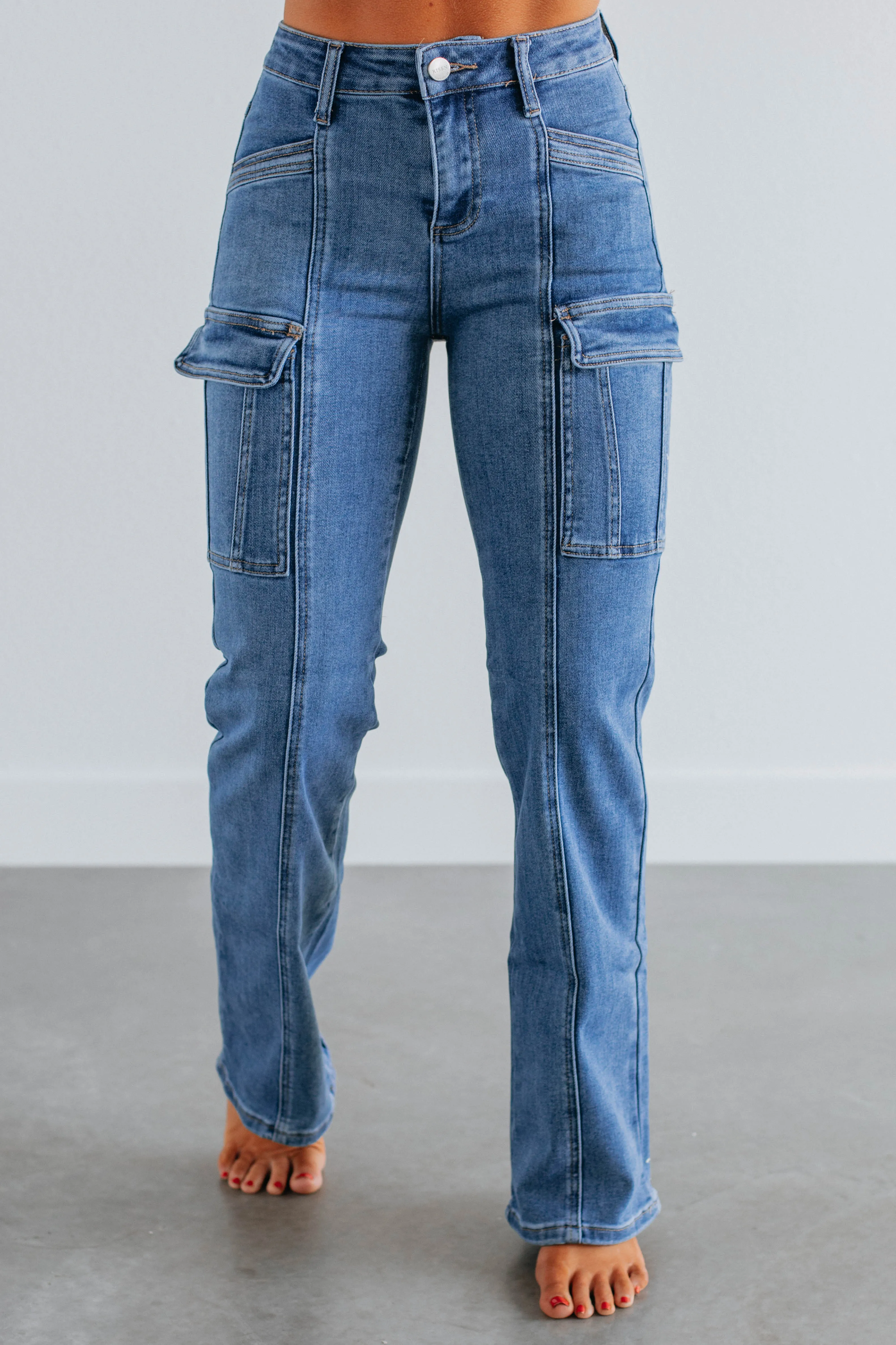Lexi Risen Cargo Jeans - Medium Wash sold by Wild Oak Boutique product image thumbnail 5