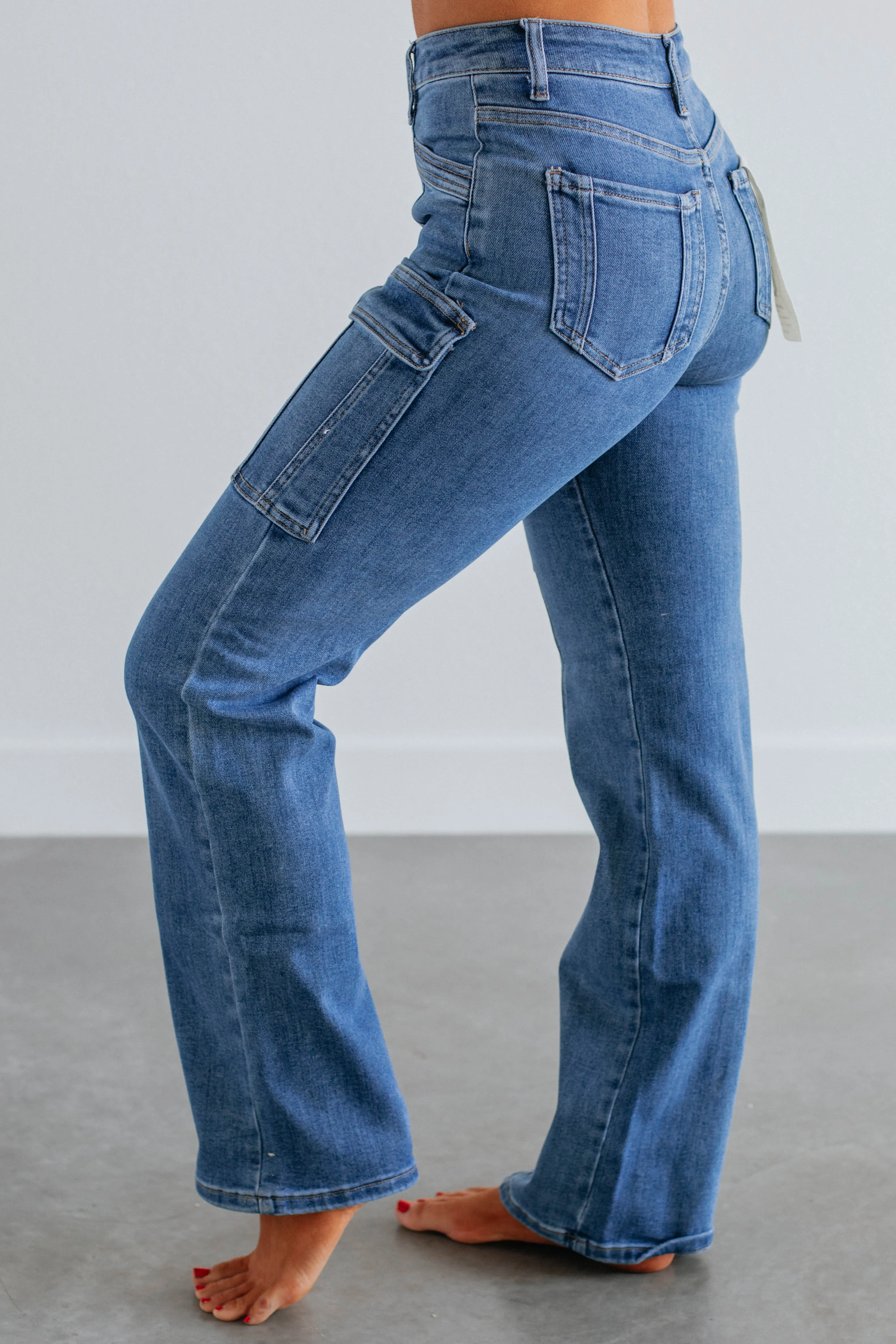 Lexi Risen Cargo Jeans - Medium Wash sold by Wild Oak Boutique product image thumbnail 2