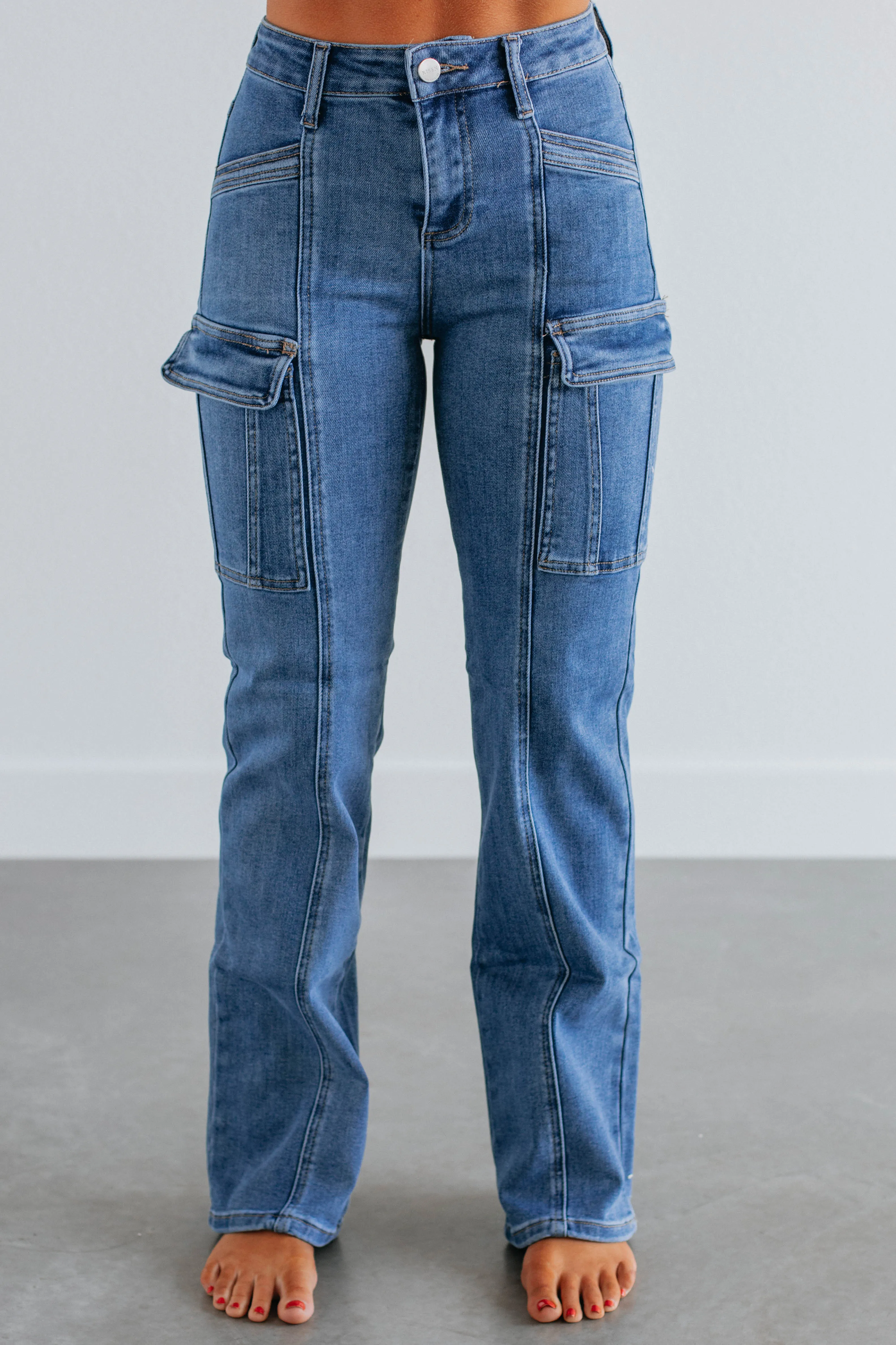 Lexi Risen Cargo Jeans - Medium Wash sold by Wild Oak Boutique product image thumbnail 3