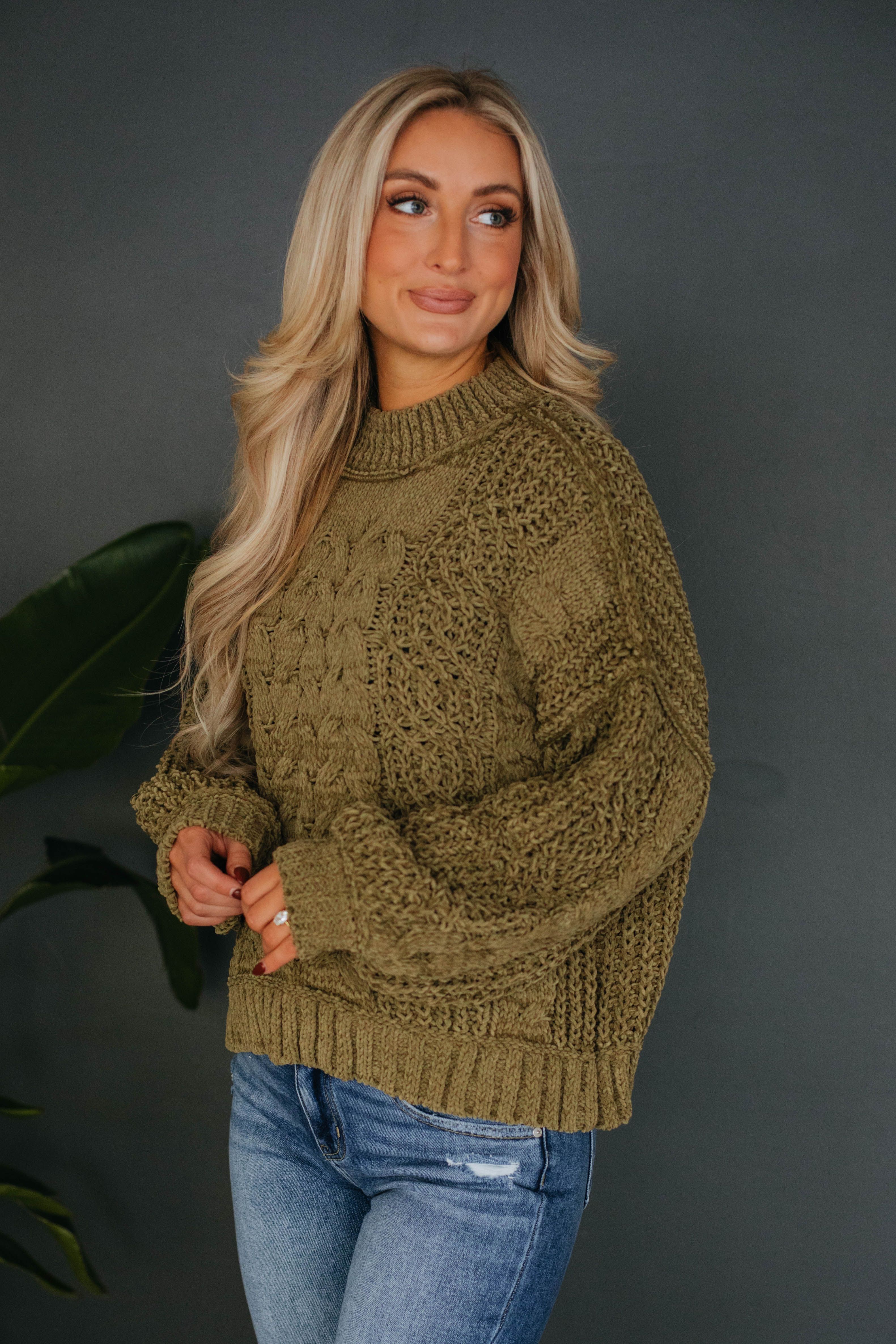 Stassie Cable Knit Sweater - Olive sold by Wild Oak Boutique product image thumbnail 3