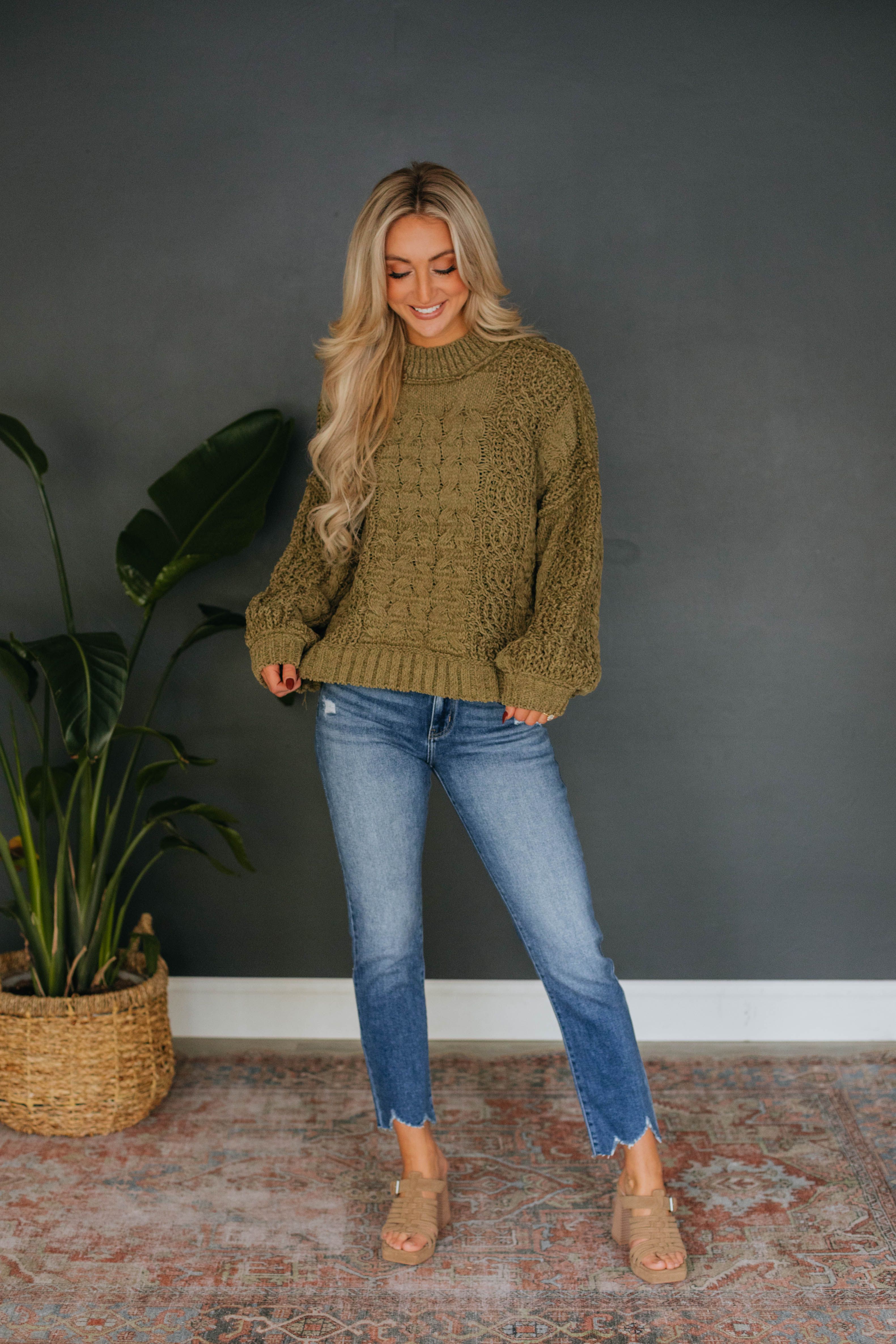 Stassie Cable Knit Sweater - Olive sold by Wild Oak Boutique product image thumbnail 2