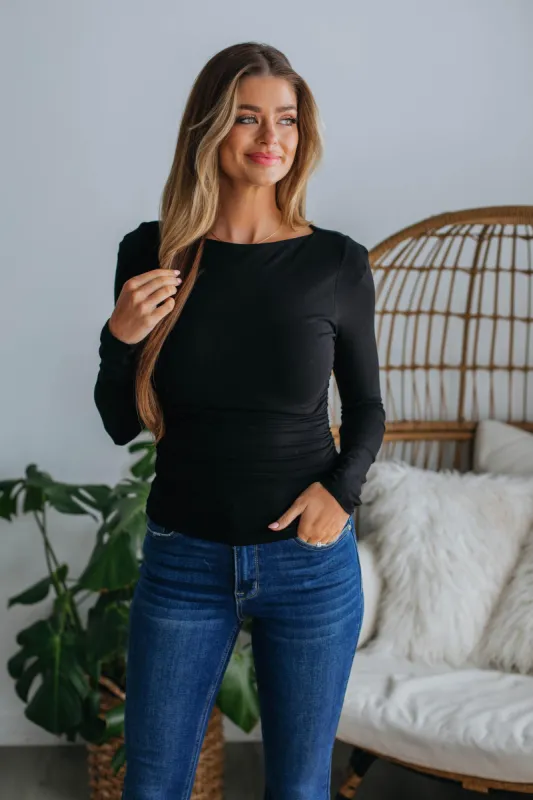 Elton Ruched Top - Black sold by Wild Oak Boutique