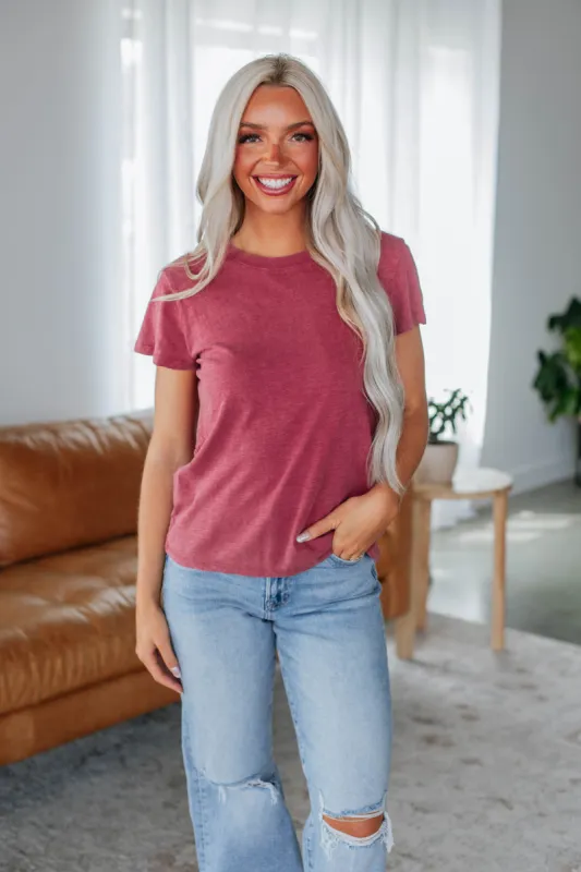 Jeannette Basic Tee - Sangria sold by Wild Oak Boutique