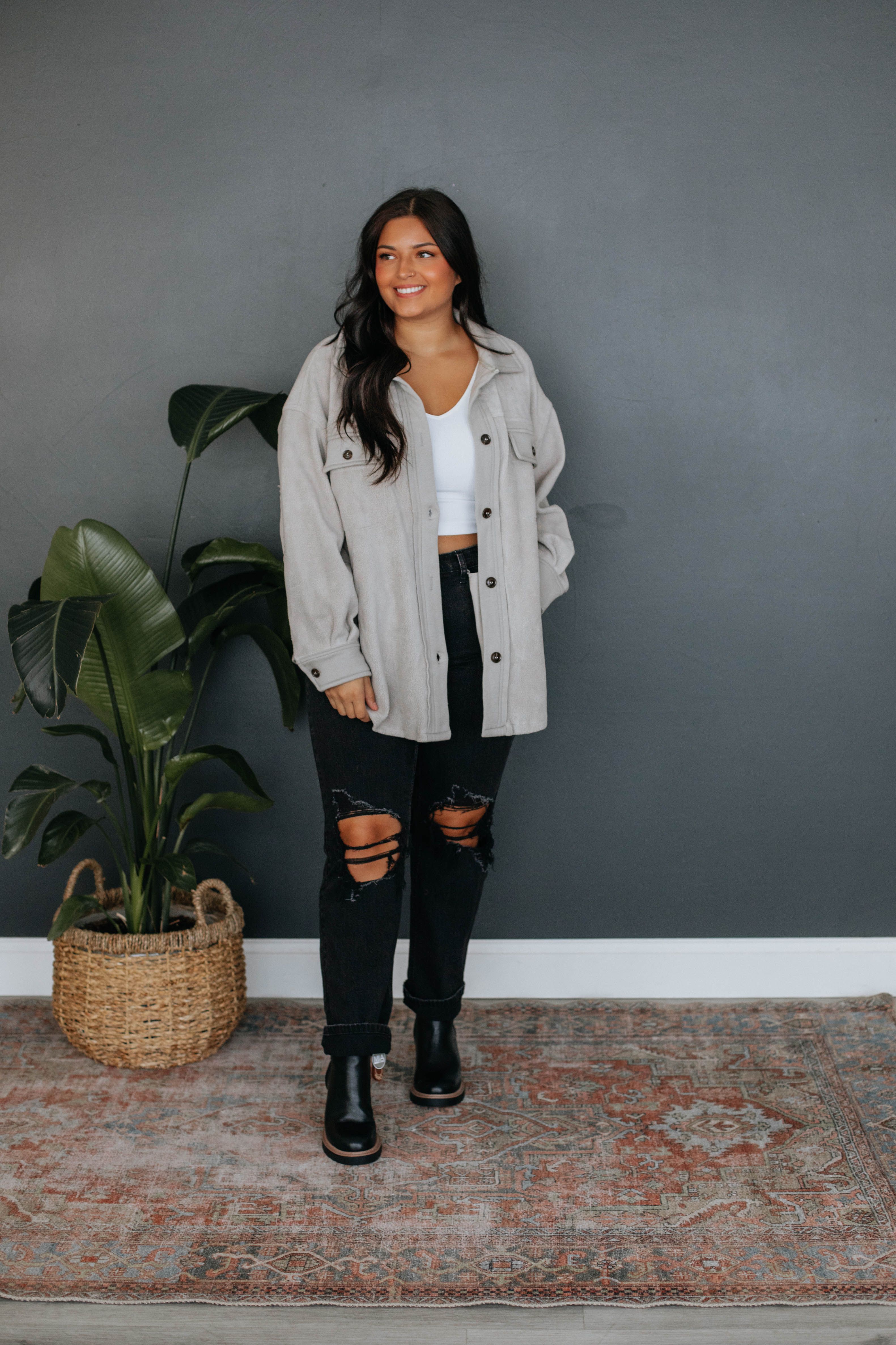 Huntington Fleece Shacket - Stone sold by Wild Oak Boutique product image thumbnail 4