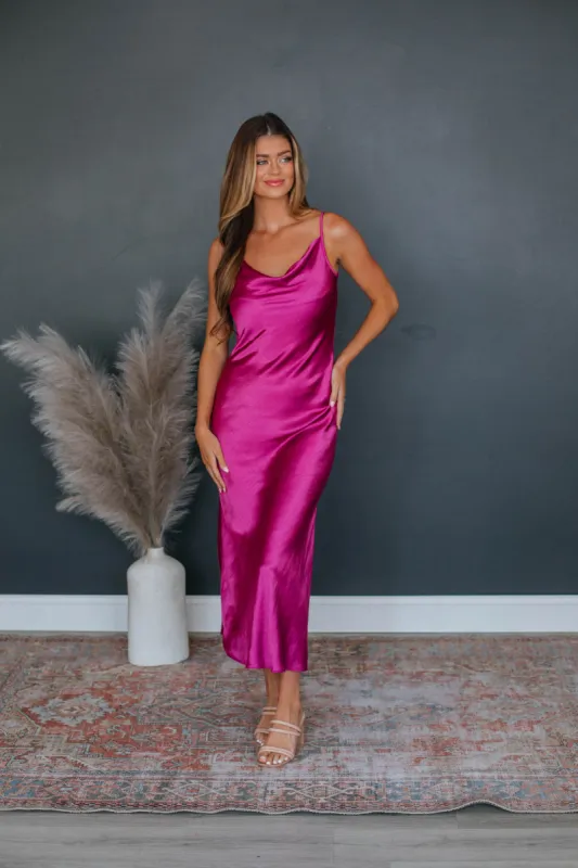 Geneva Satin Dress - Dark Magenta sold by Wild Oak Boutique