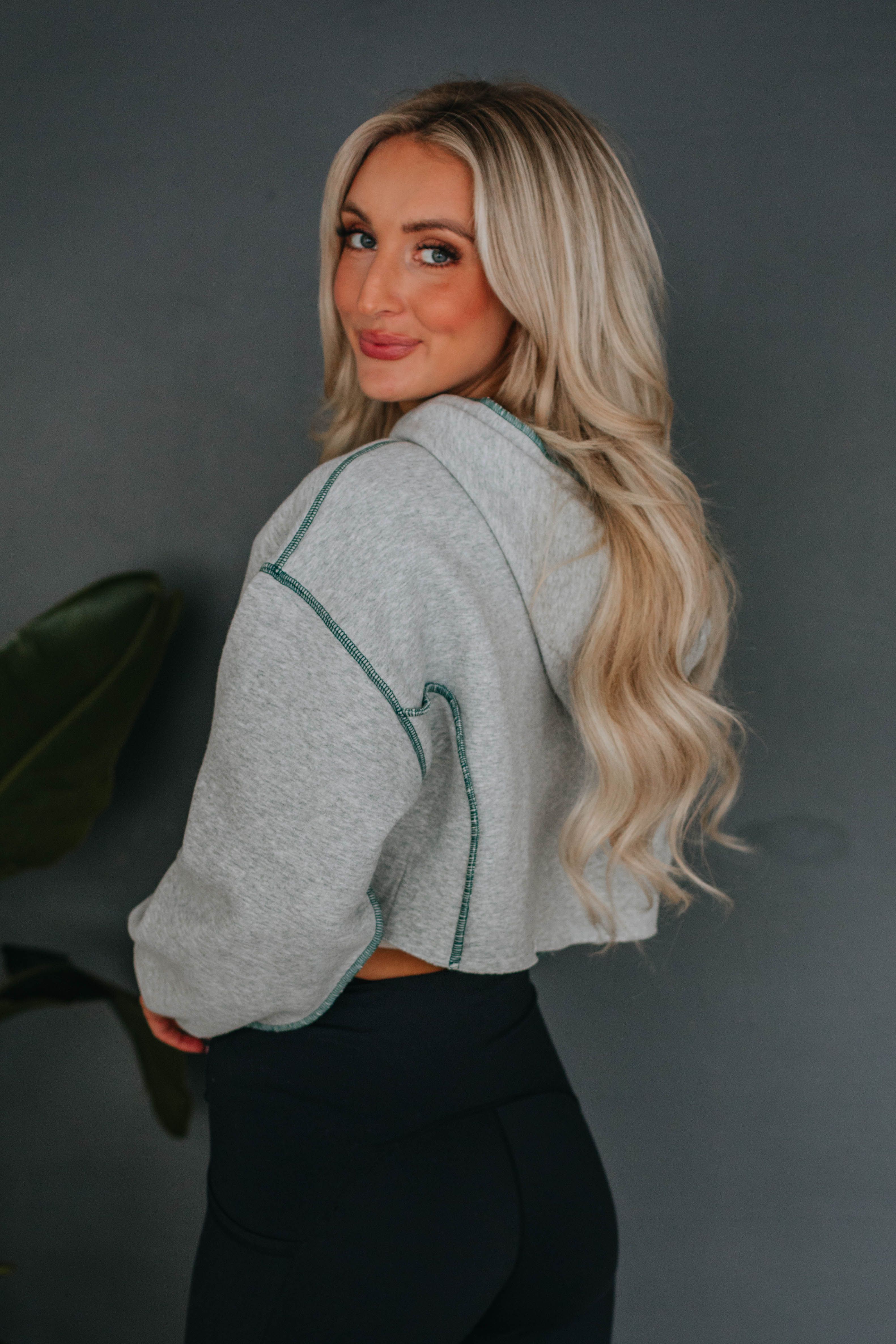 Jaycee Cropped Hoodie - Hunter Green sold by Wild Oak Boutique product image thumbnail 5