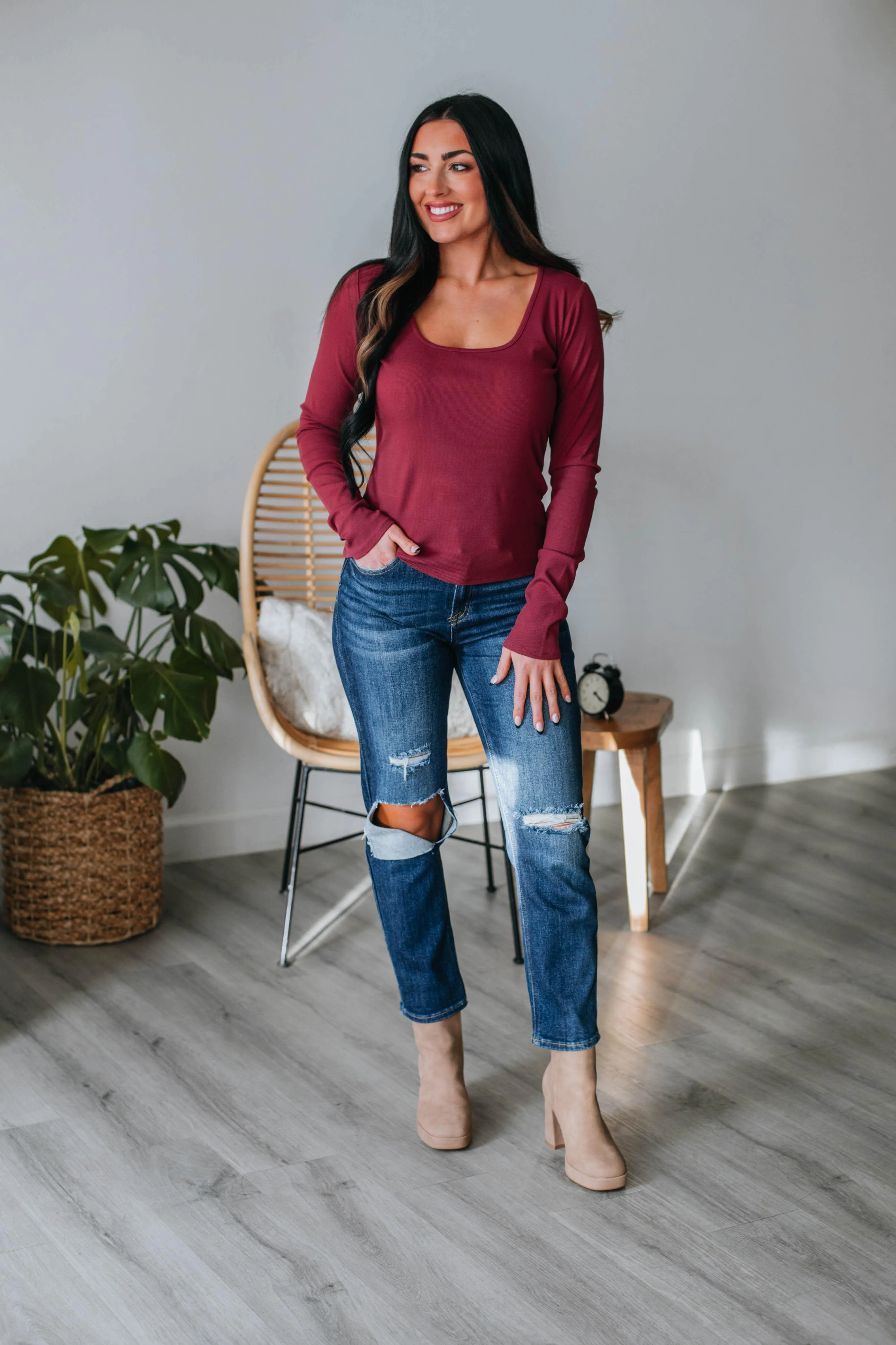 Kiara Ribbed Top - Wine sold by Wild Oak Boutique product image thumbnail 2